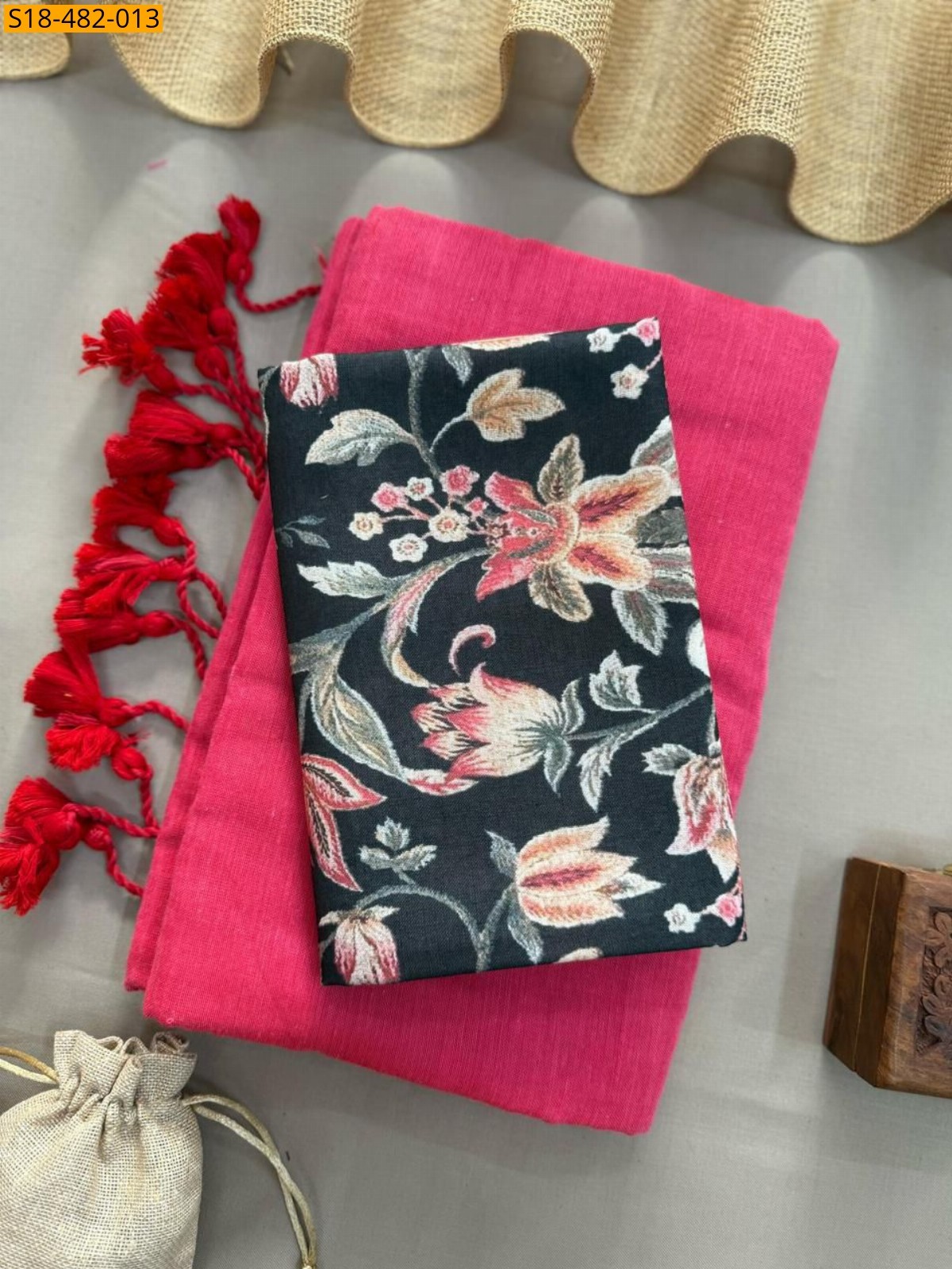 Pink Fancy Khadi cotton Saree