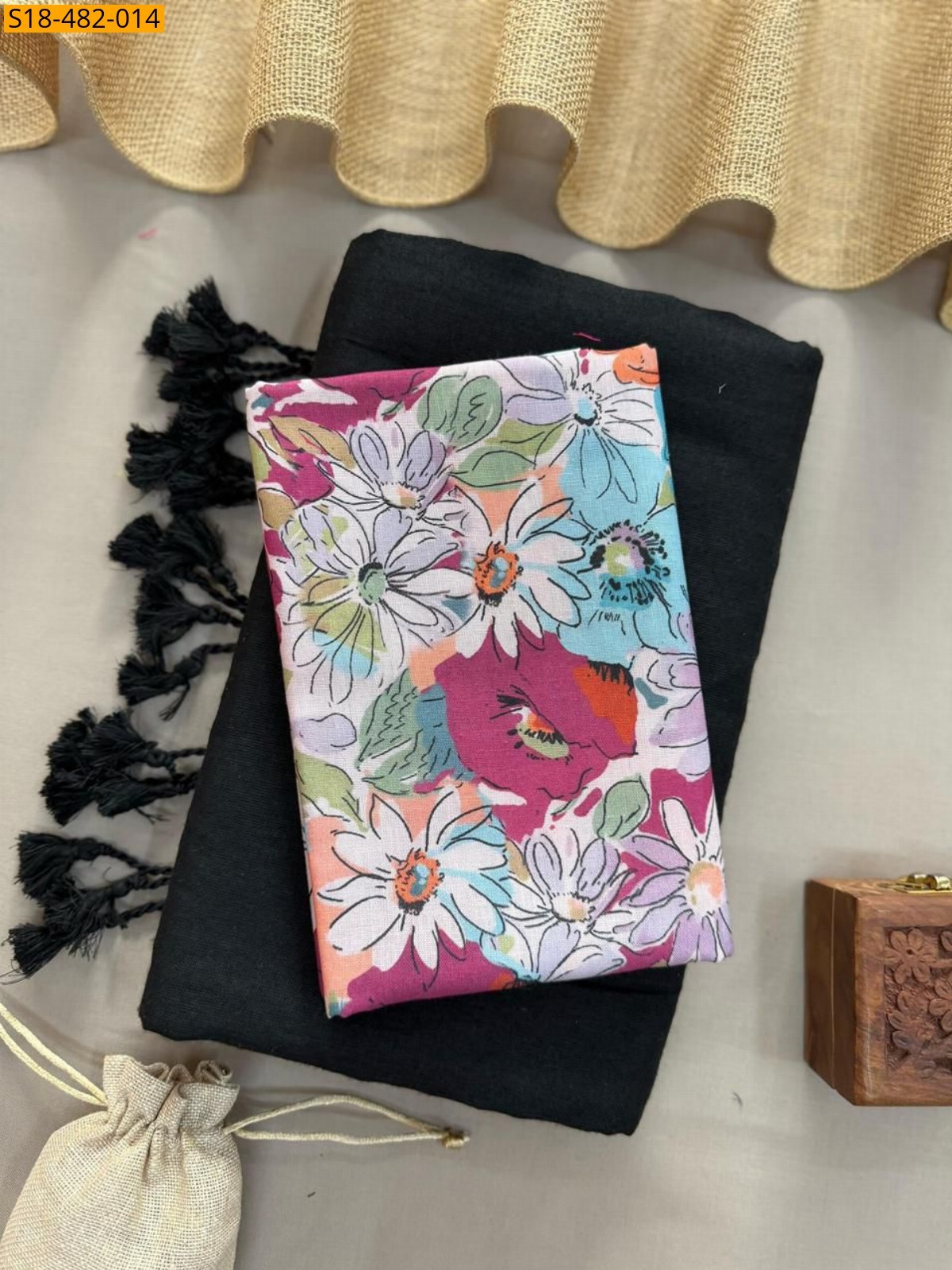 Black Fancy Khadi cotton Saree