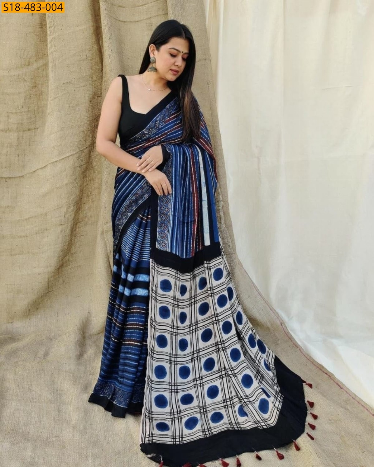 Fancy Japan Satin Saree - Navy blue Fancy Japan Satin Saree - Navy blue