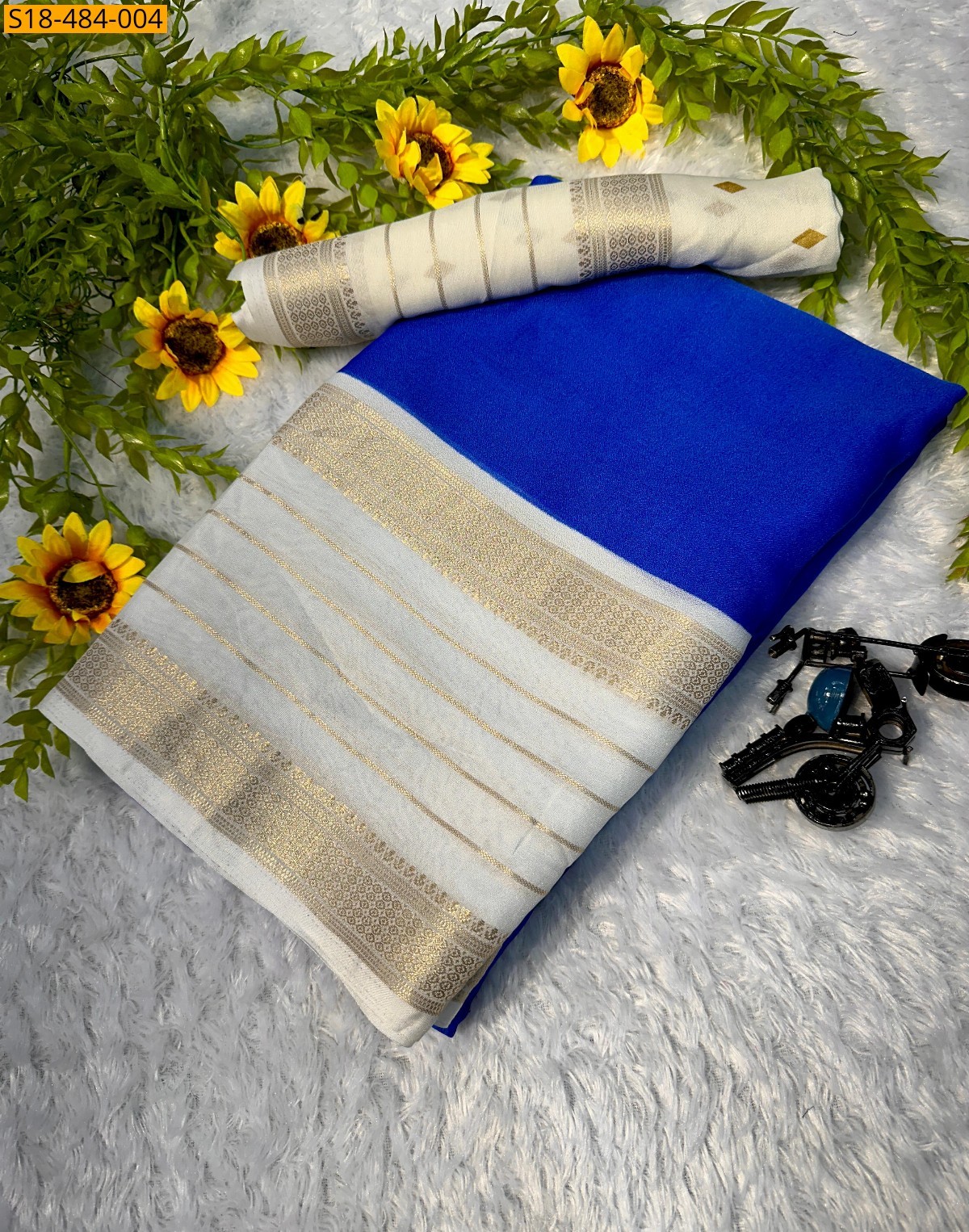 Royal blue Fancy Mysore Silk Saree