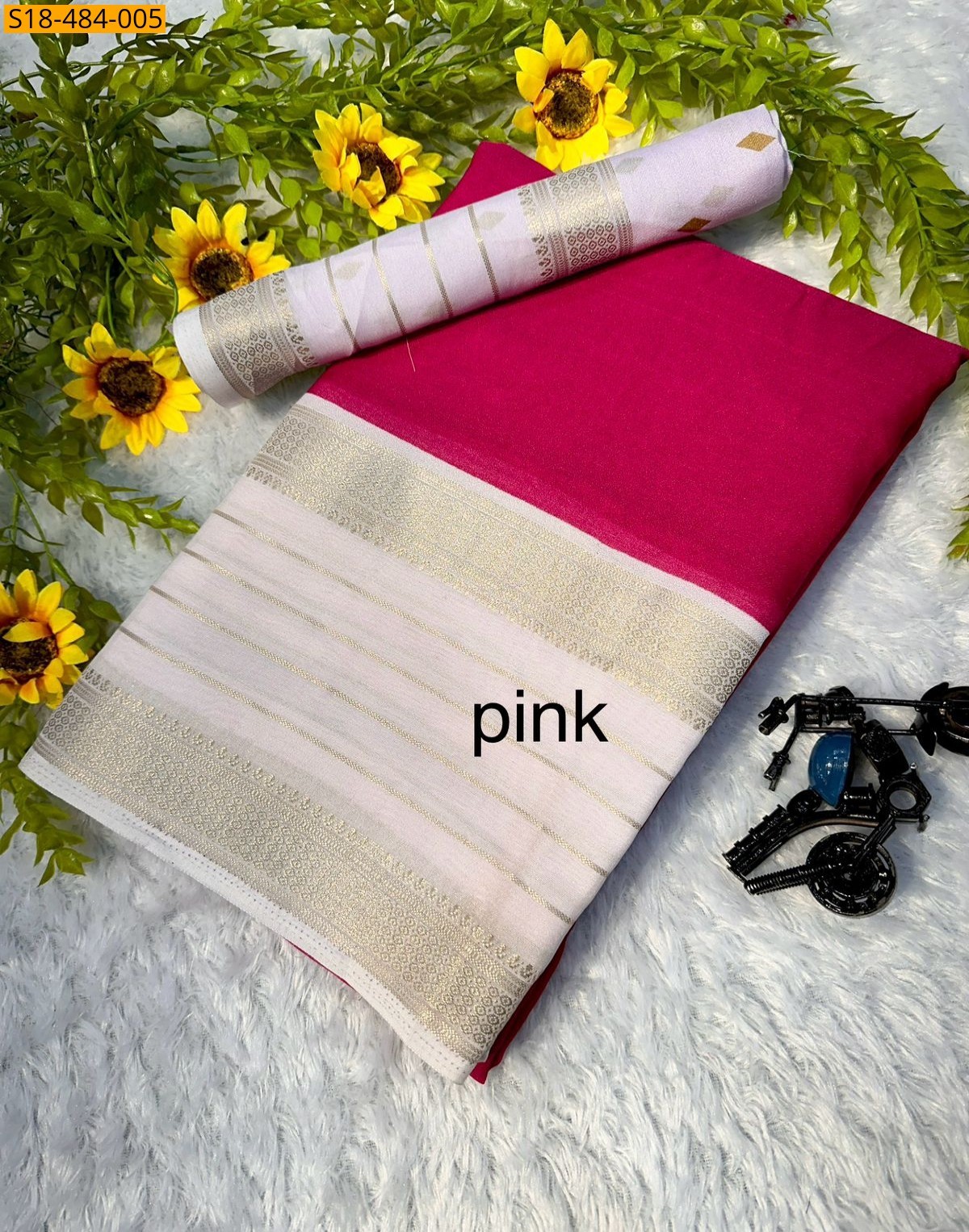 Pink Fancy Mysore Silk Saree