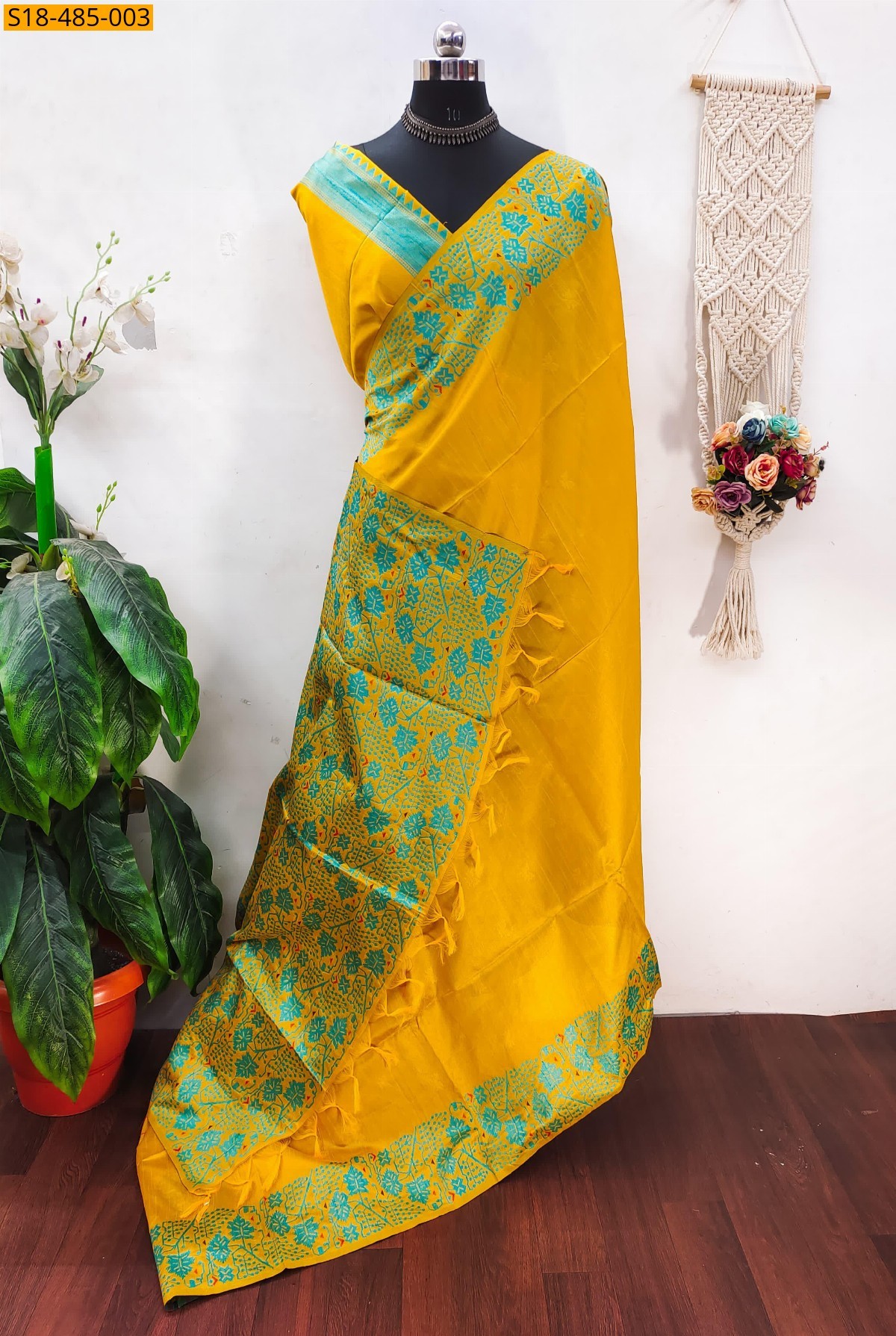 Yellow Fancy Banglori raw silk Saree