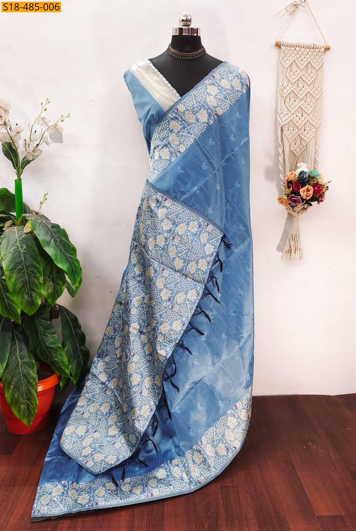 Sky blue Fancy Banglori raw silk Saree
