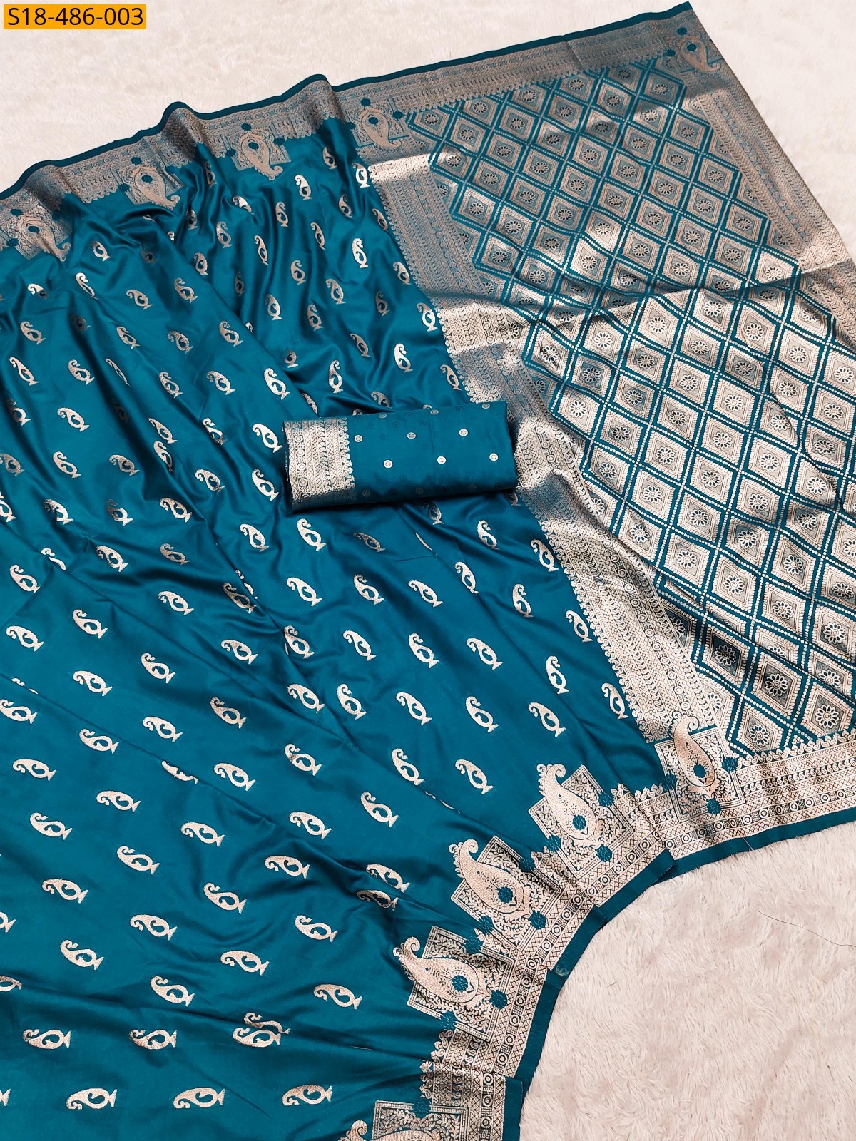 Peacock Blue Fancy banarasi silk  Saree