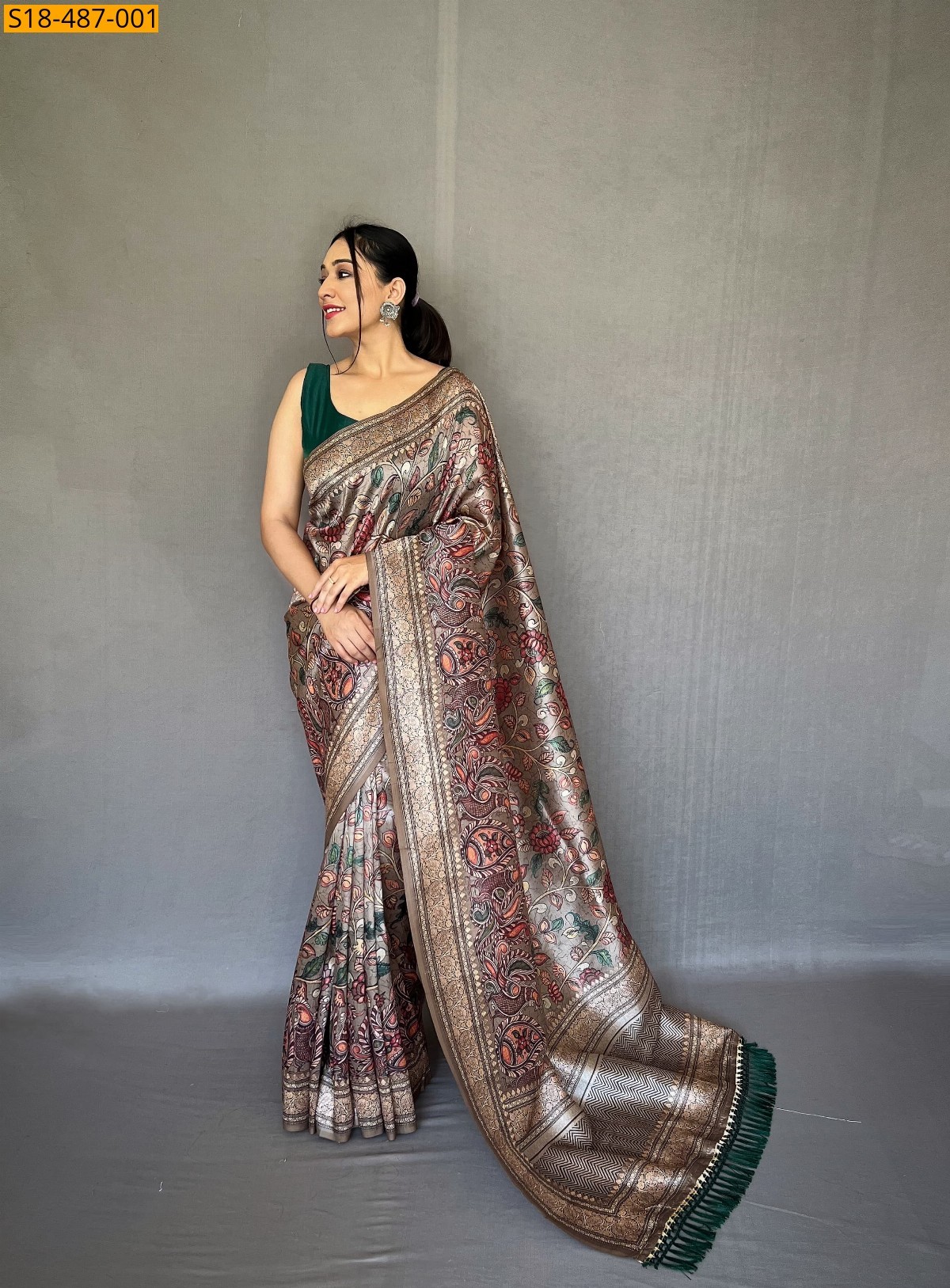 Brown Fancy Soft silk  Saree