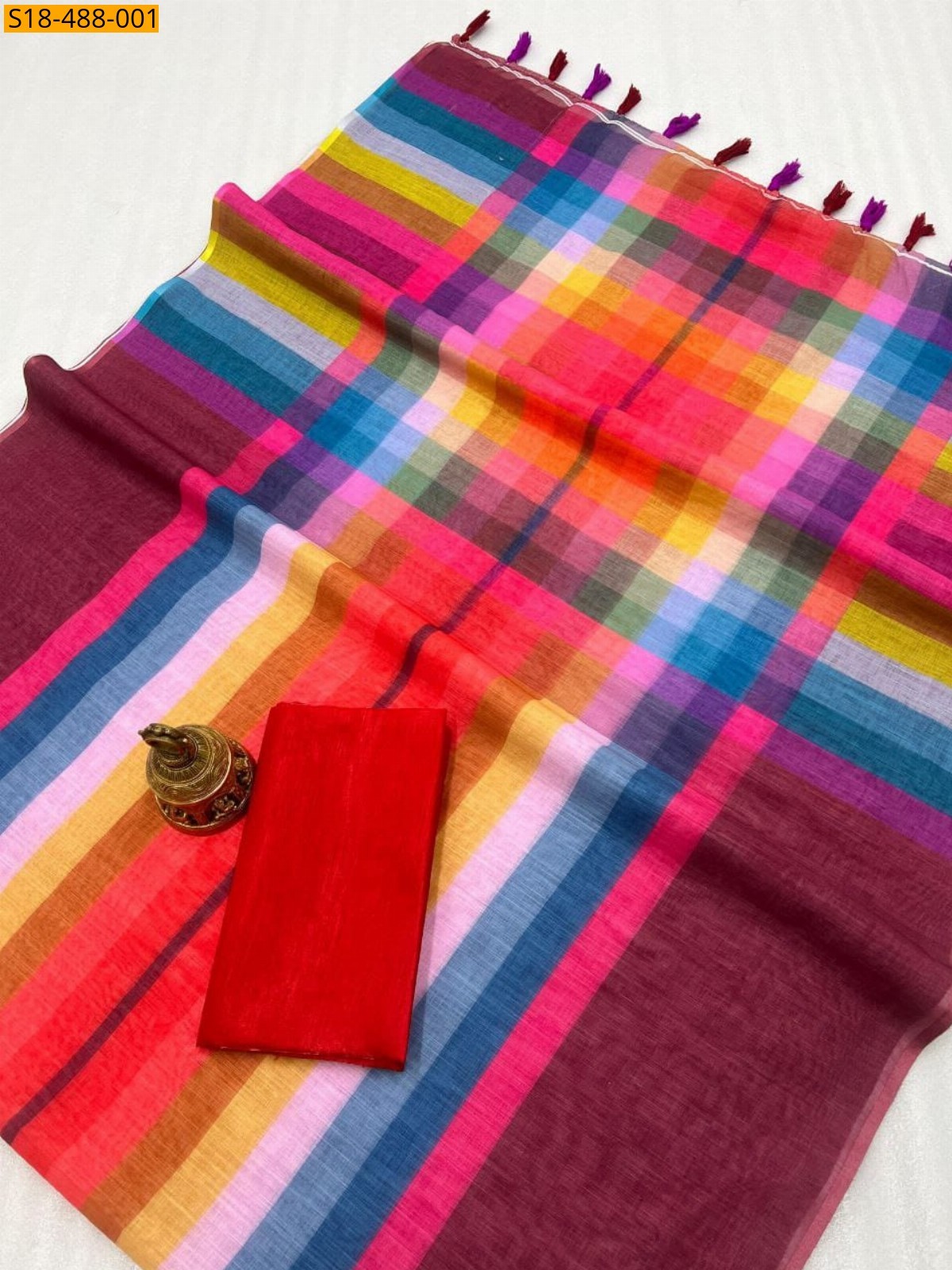 Magenta Fancy Linen Sarees