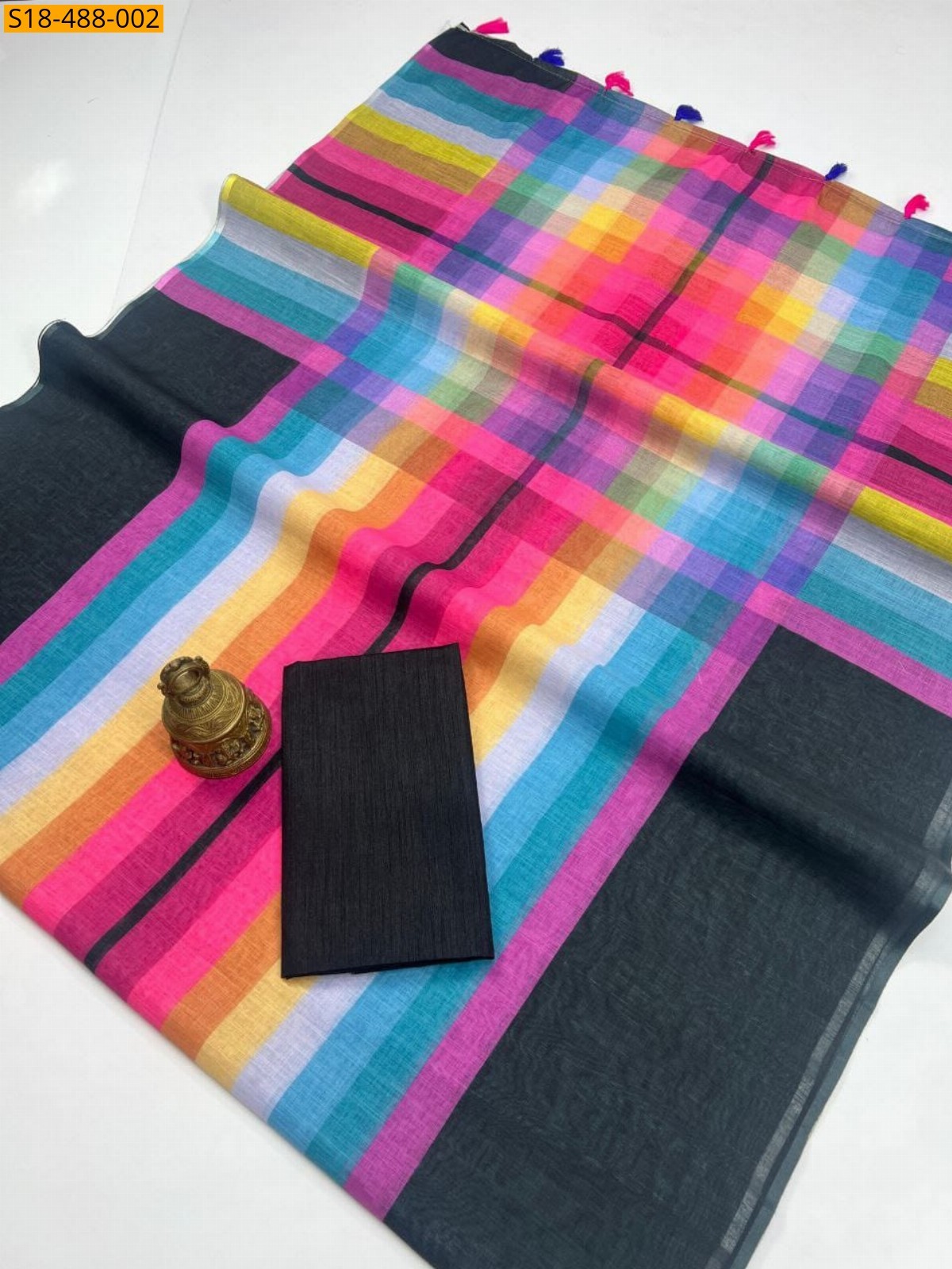 Black Fancy Linen Sarees