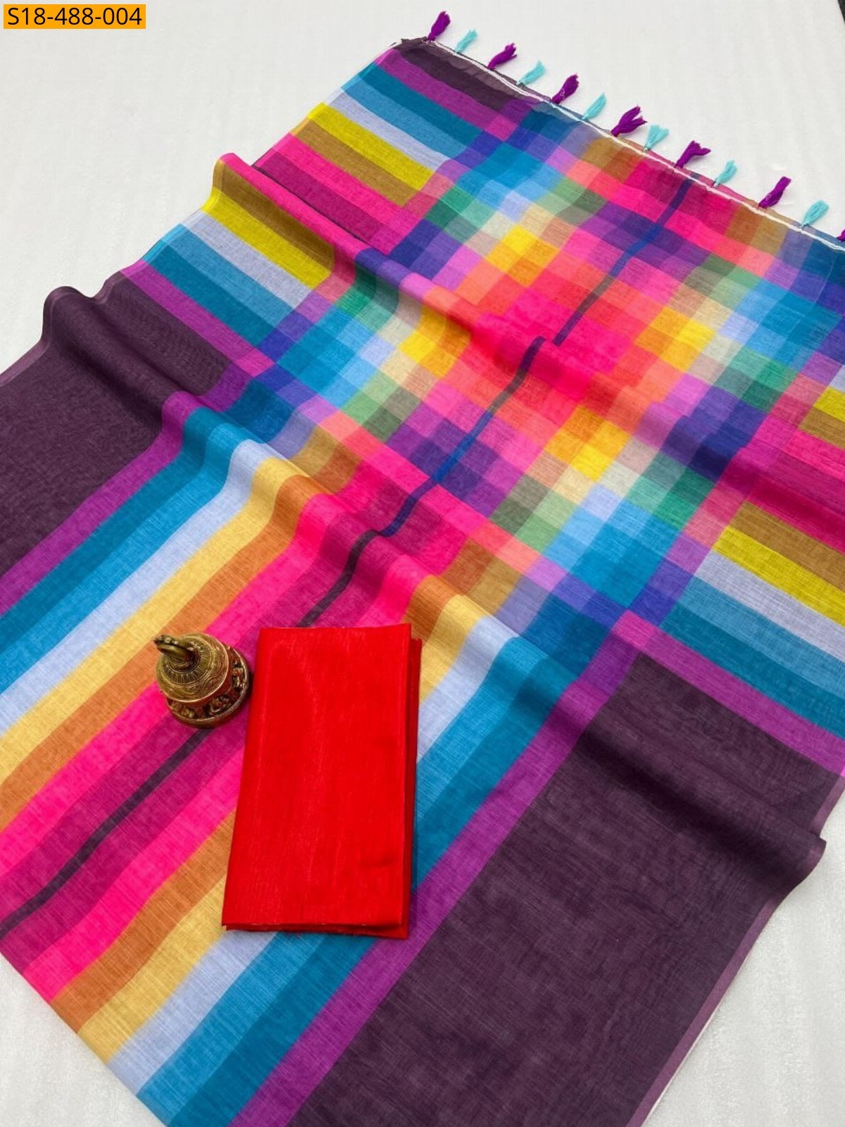 Brown Fancy Linen Sarees