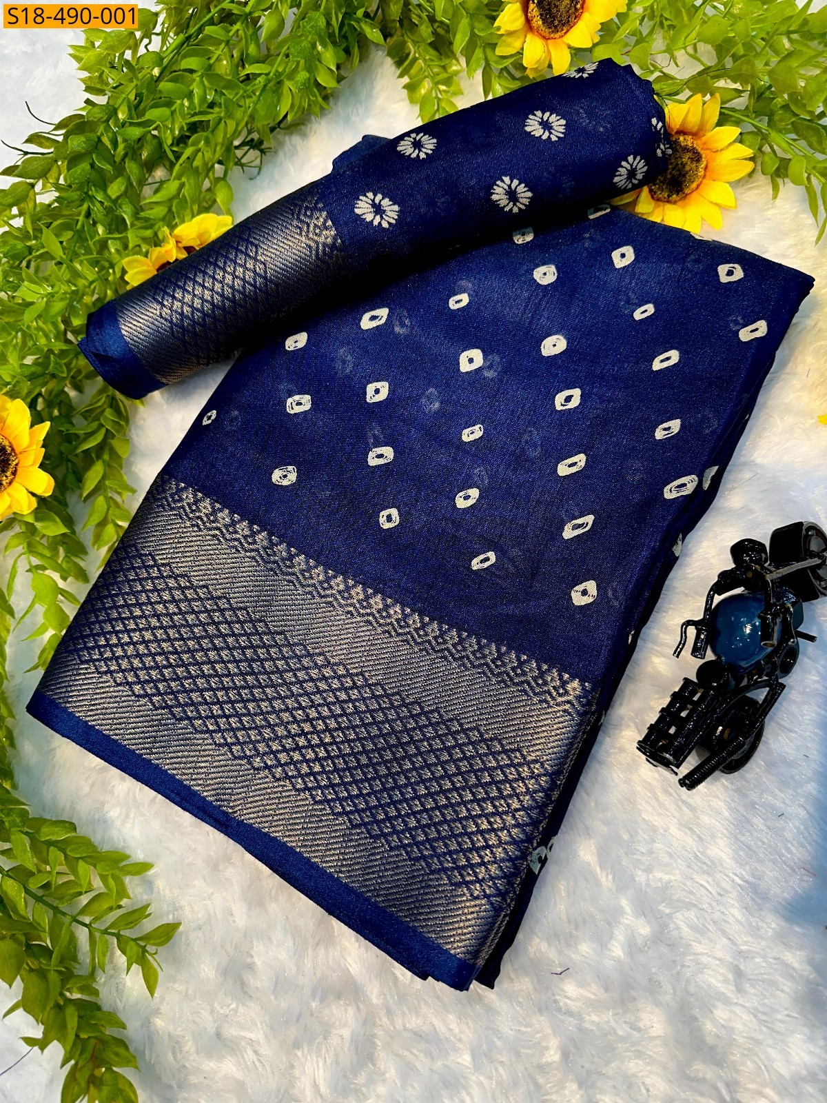 Navy blue Fancy Dola Silk Saree