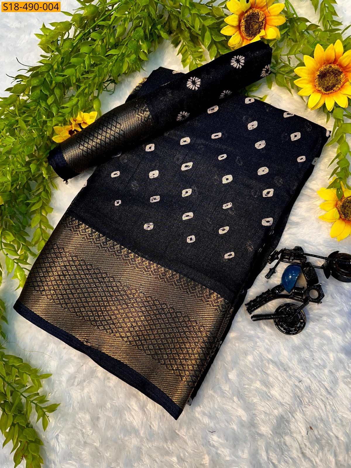 Black Fancy Dola Silk Saree