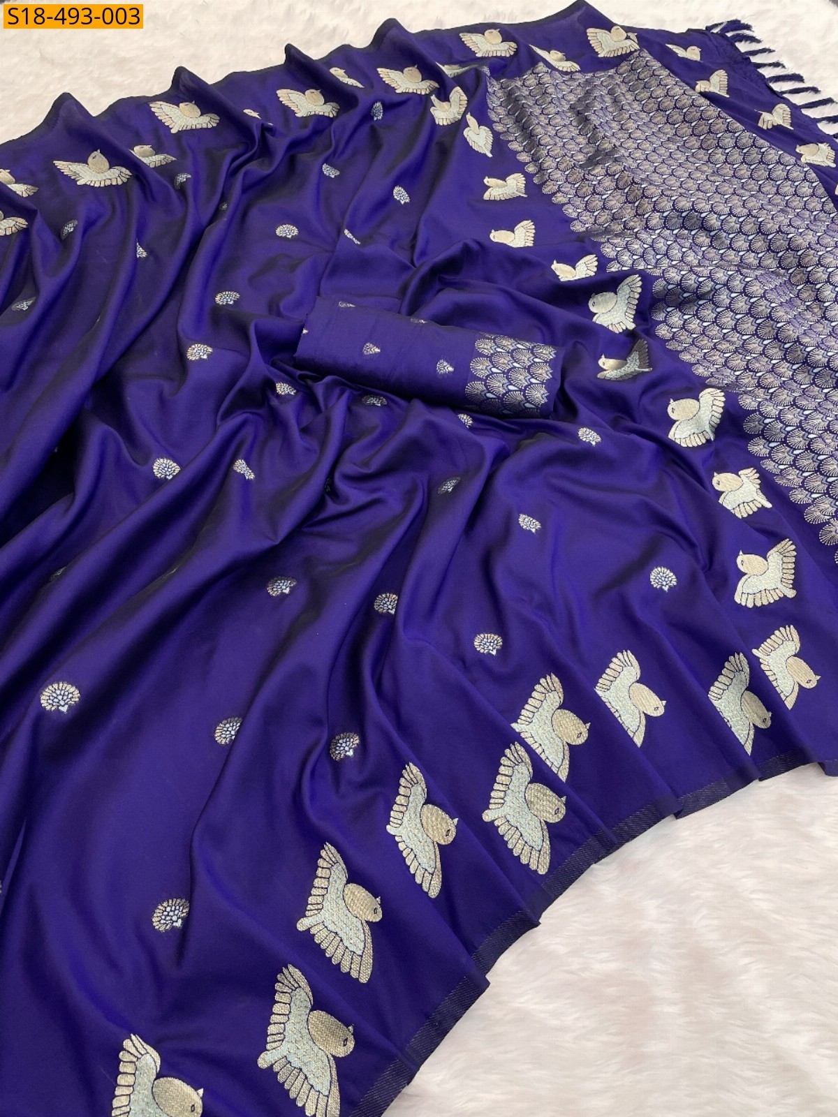 Navy blue Fancy Soft Moonga Silk Sarees