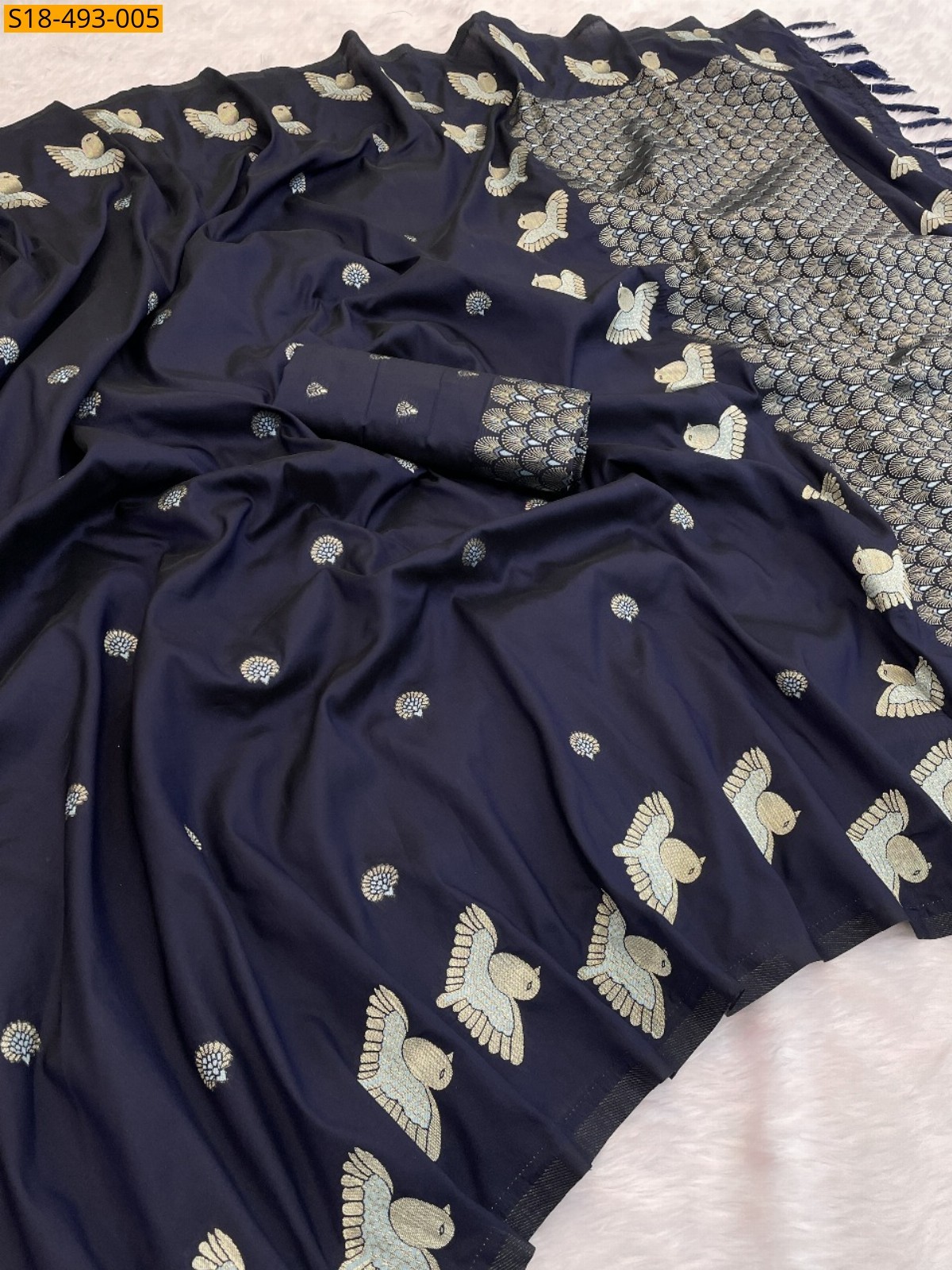 Indigo Fancy Soft Moonga Silk Sarees