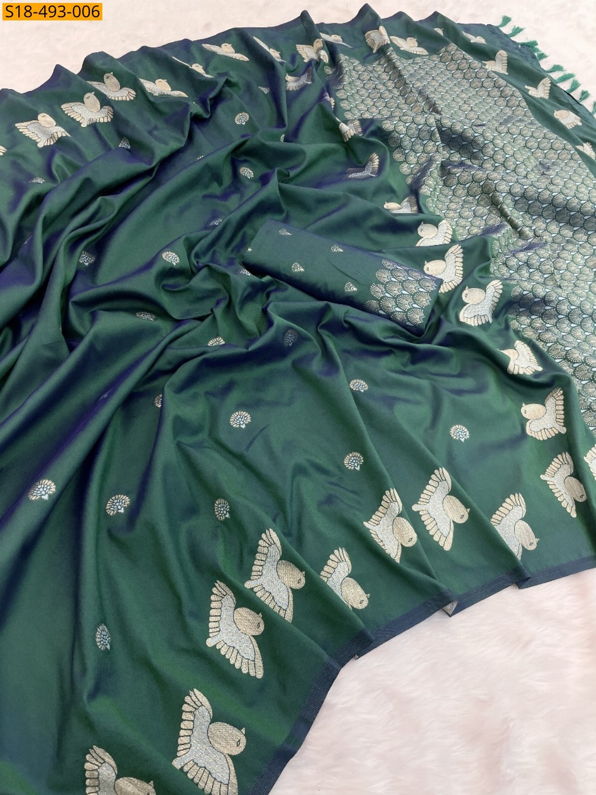 Green Fancy Soft Moonga Silk Sarees