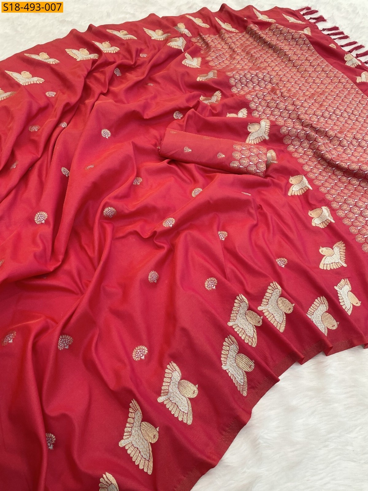 Red Fancy Soft Moonga Silk Sarees