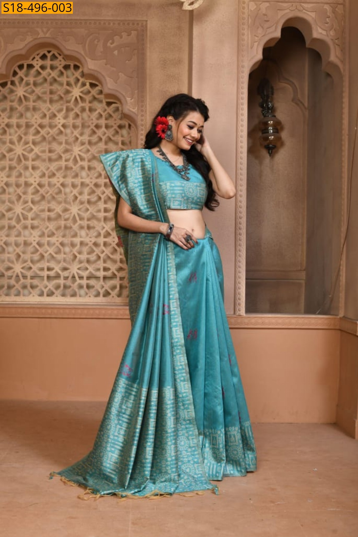 Rama green Fancy Raw Silk Sarees
