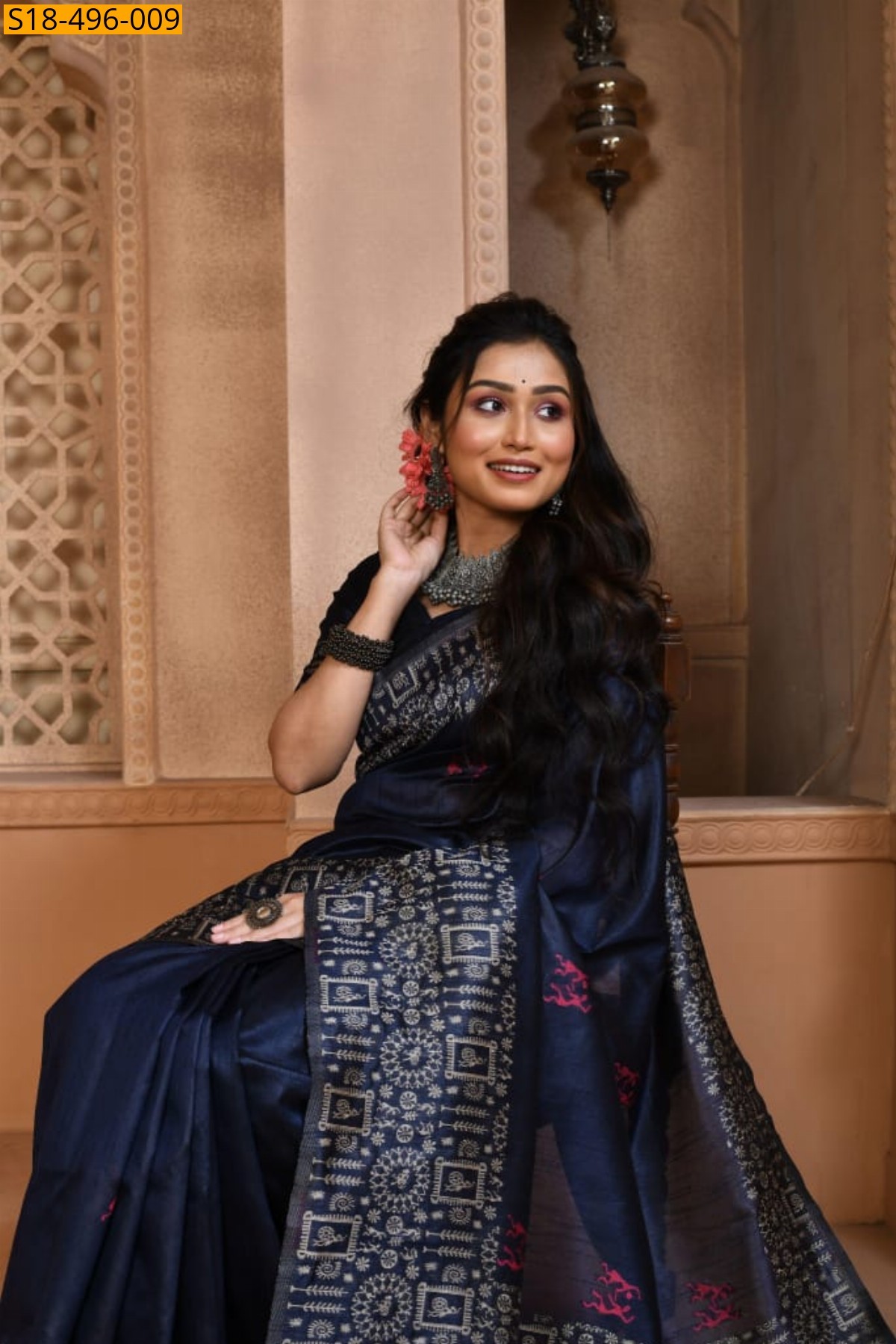 Navy blue Fancy Raw Silk Sarees
