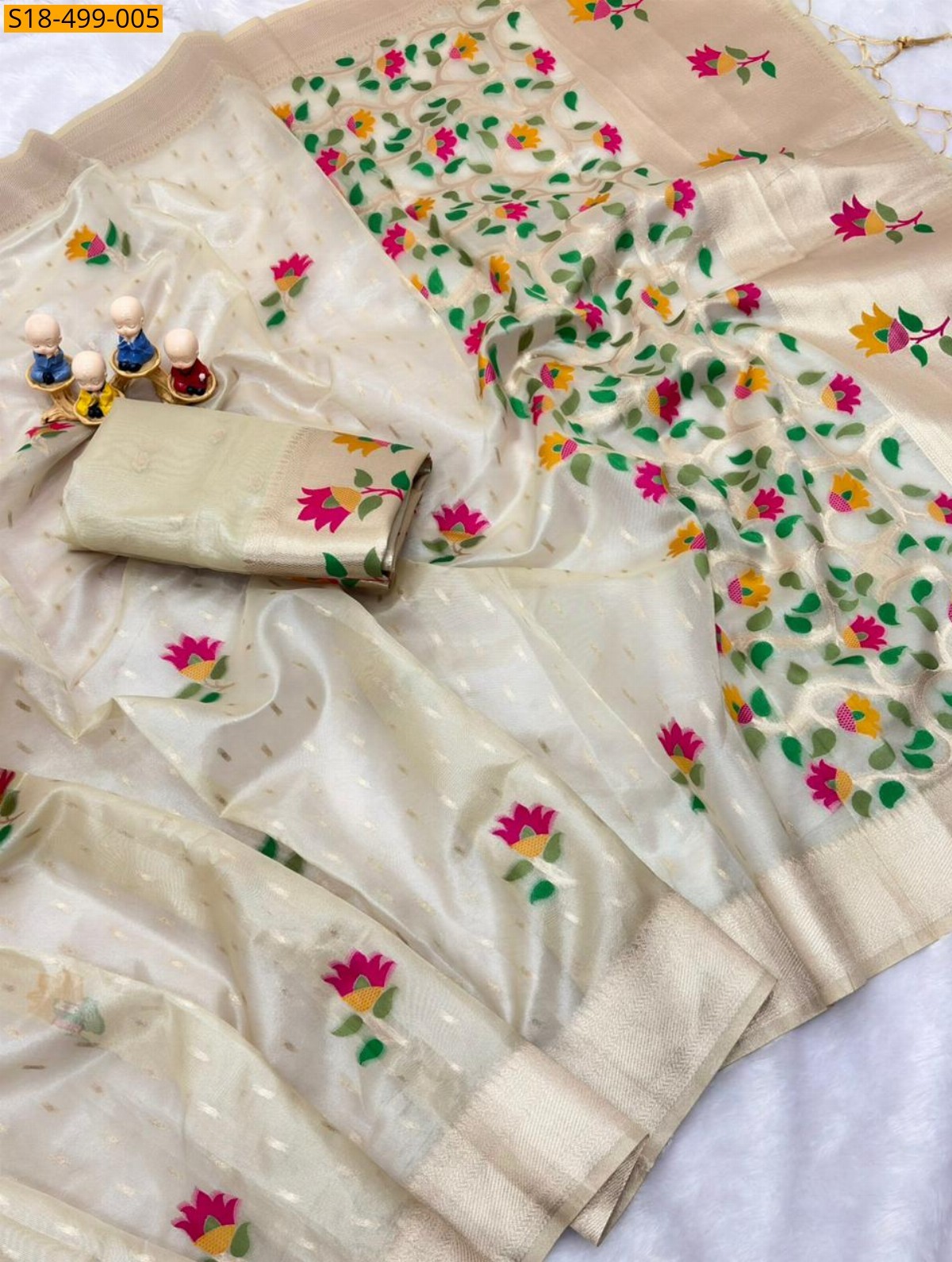 Half white Fancy Soft Organza Sarees