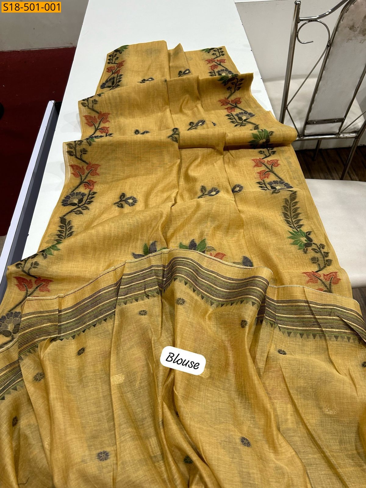 Mustard Fancy Muga Cotton Sarees