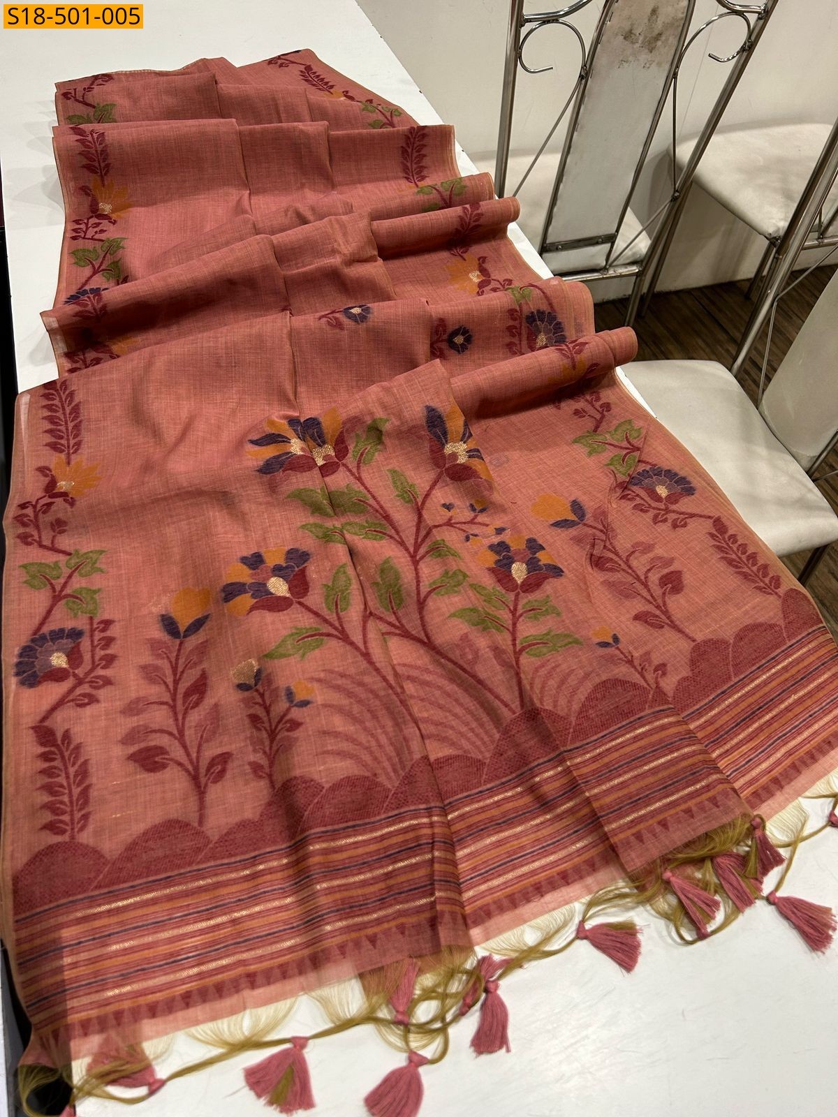 Peach Fancy Muga Cotton Sarees