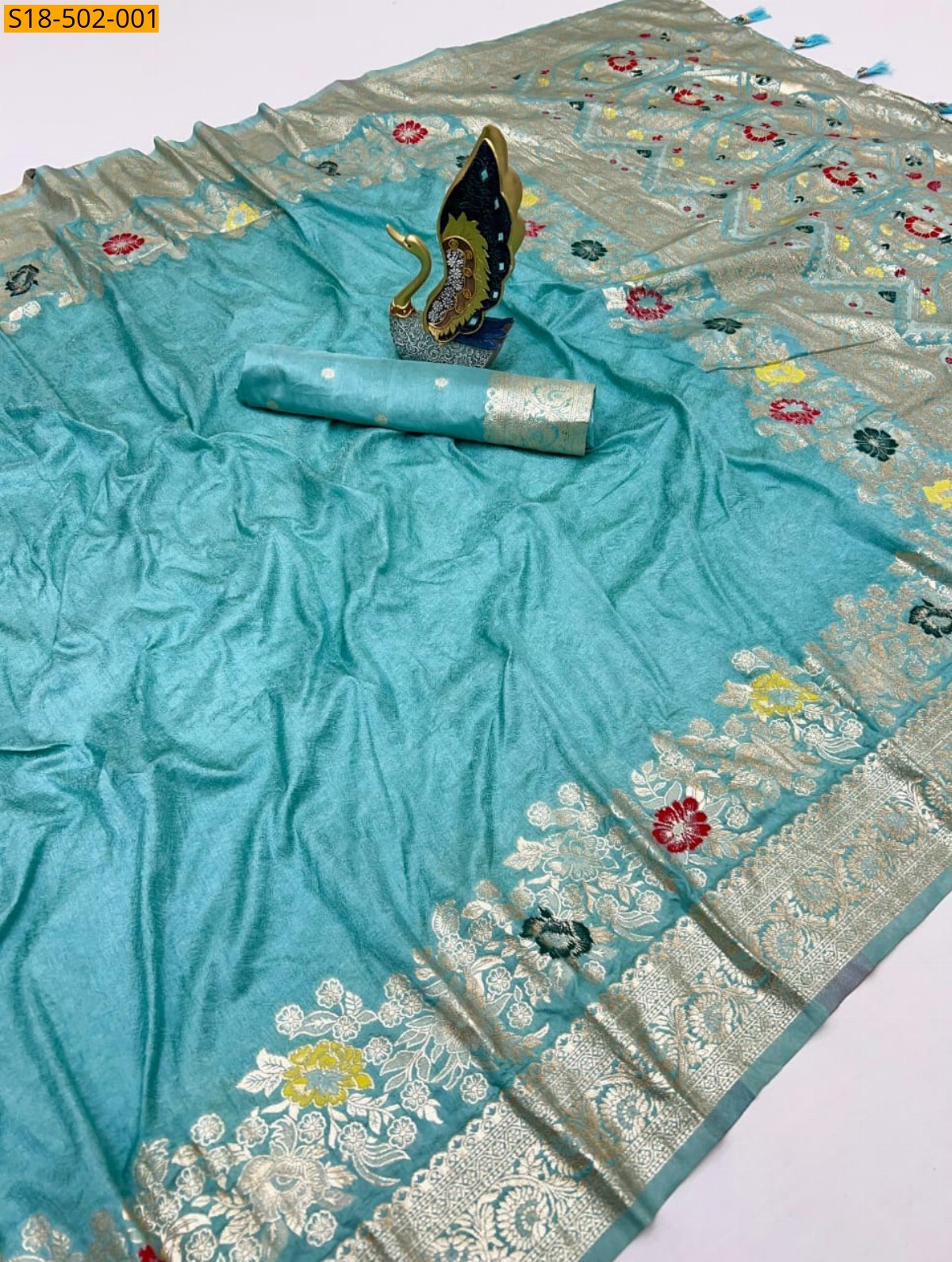 Blue Fancy Dola silk Gala saree