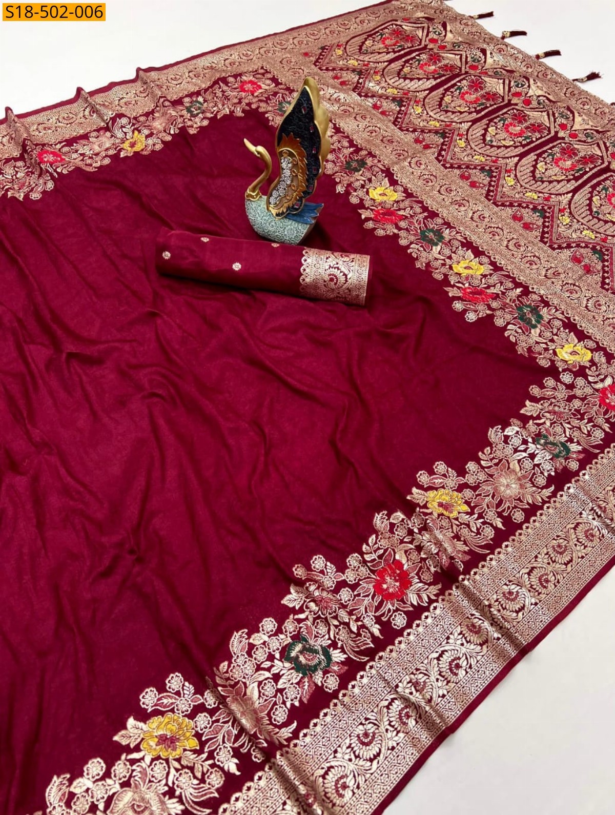 Maroon Fancy Dola silk Gala saree