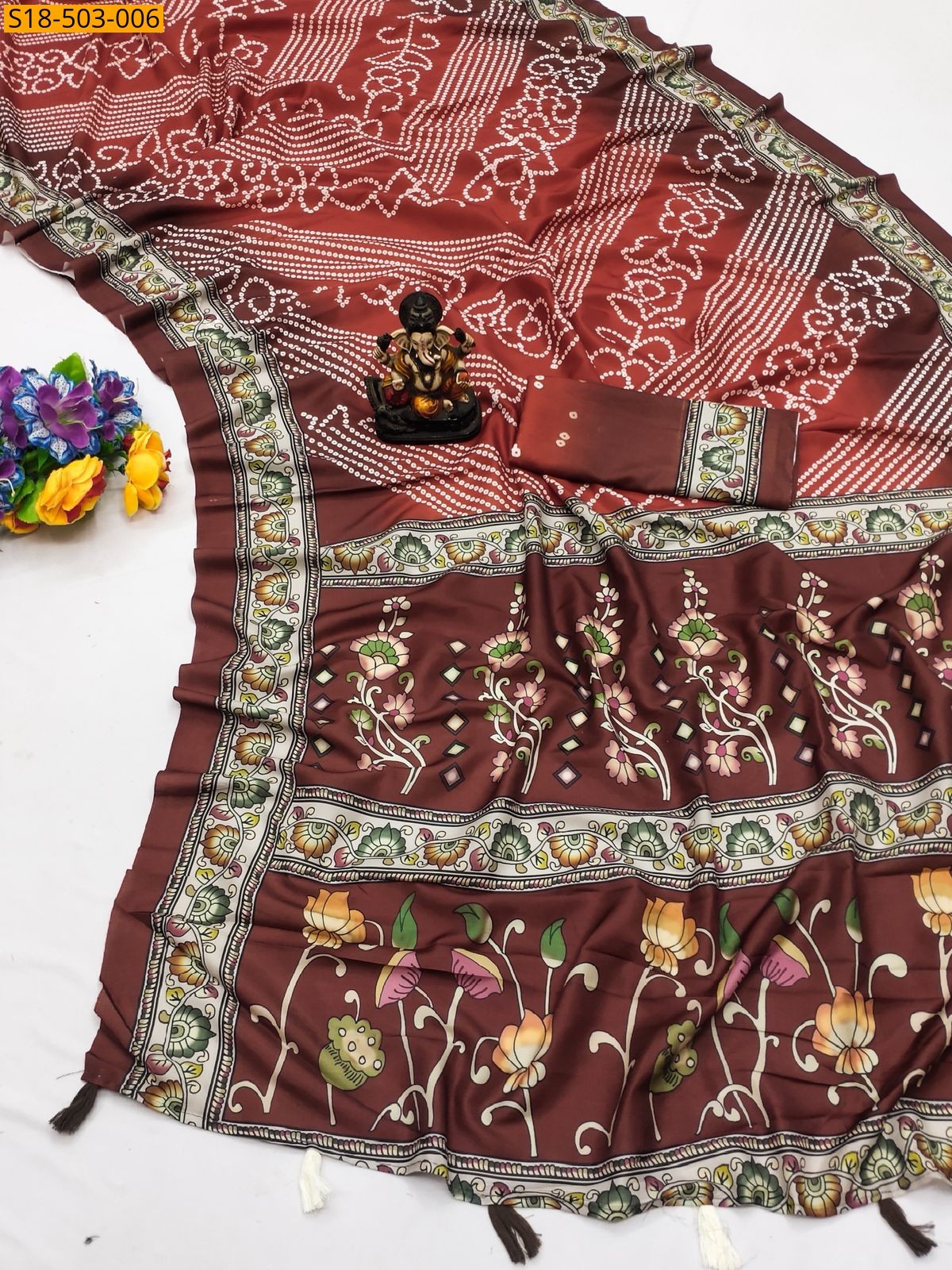 Brown Fancy Muslin Silk saree