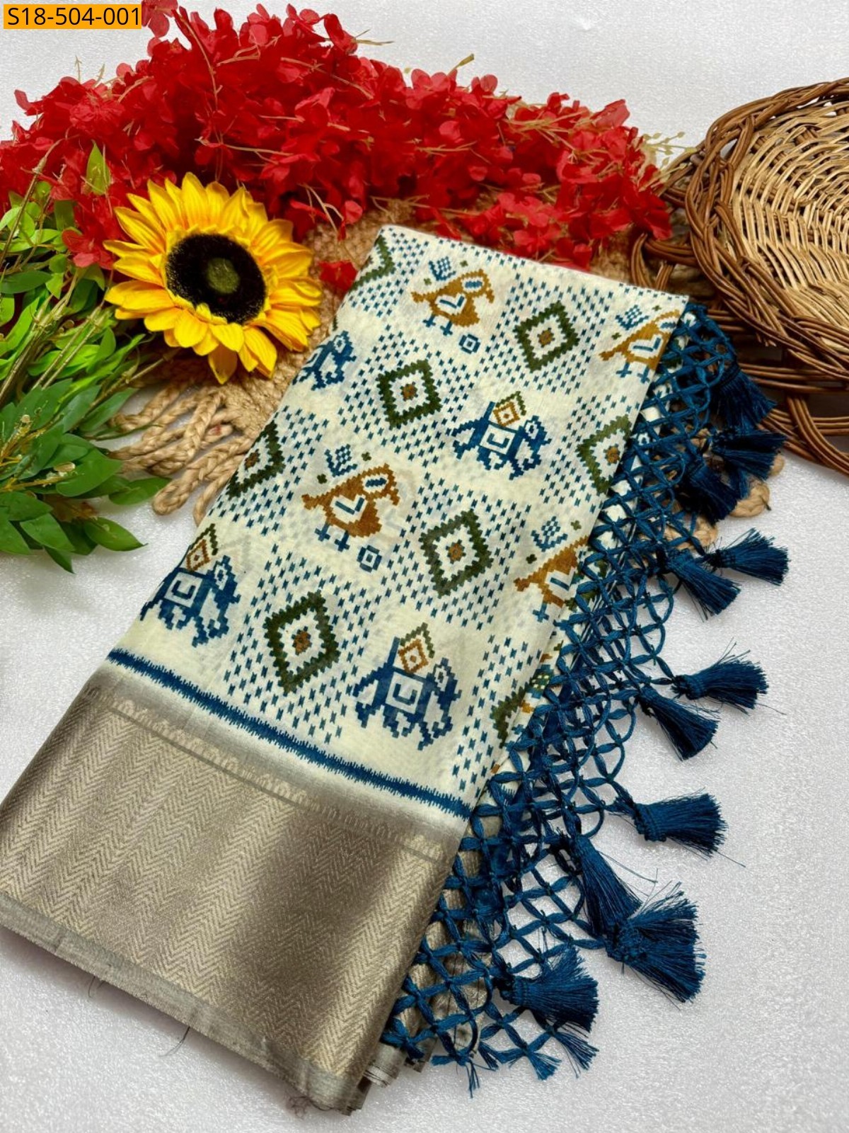 Half white Fancy Silk saree