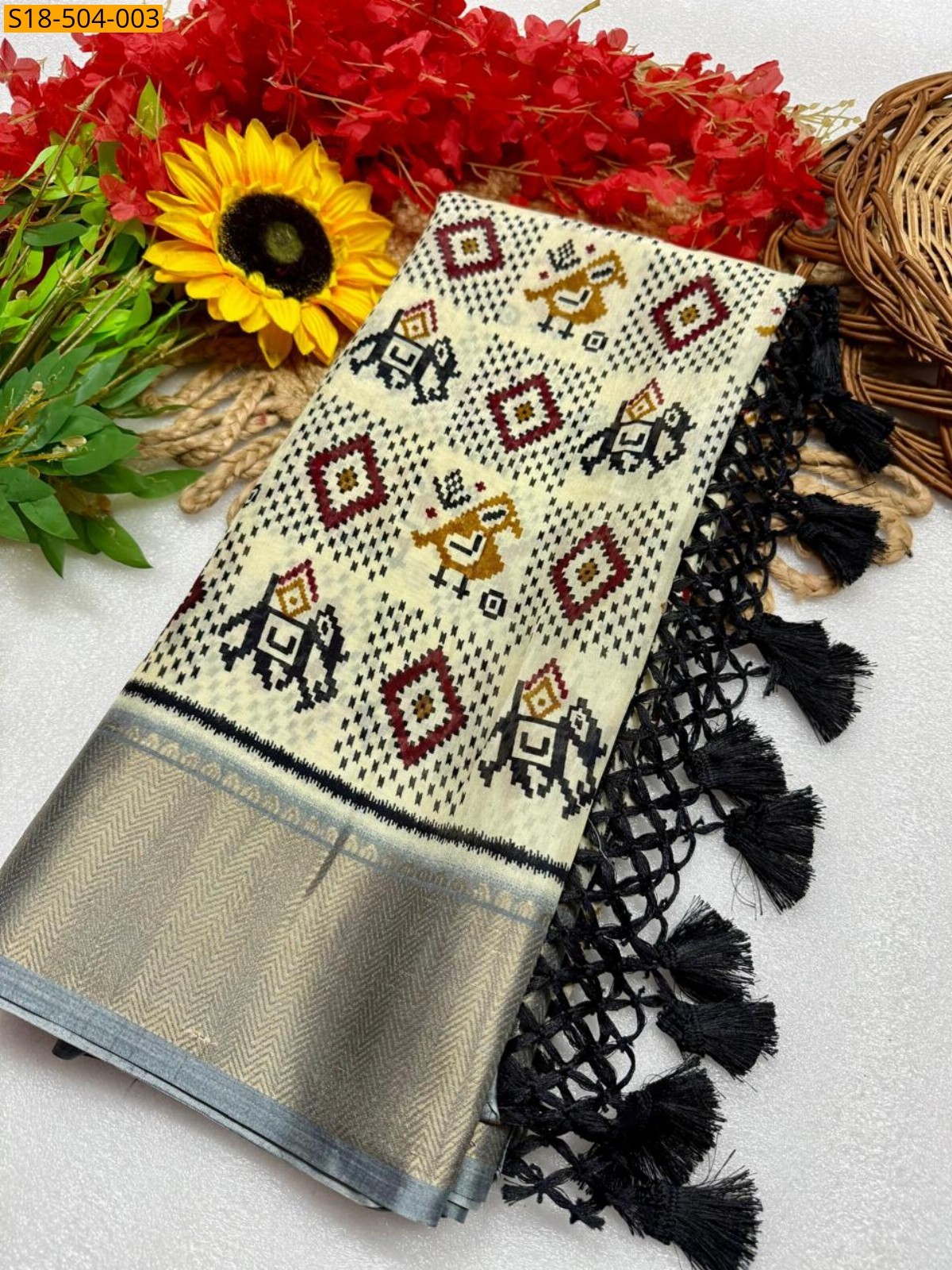 Half white Fancy Silk saree