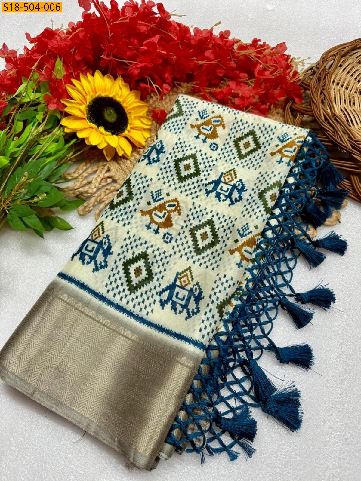 Half white Fancy Silk saree