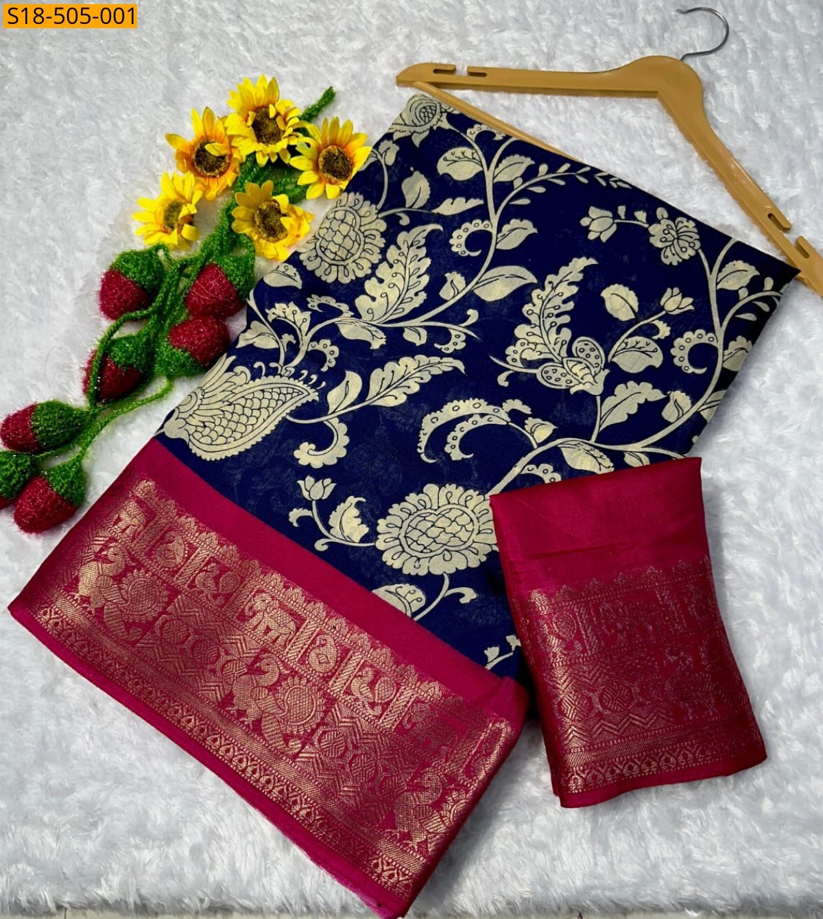 Navy blue Fancy Mulmul Cotton saree