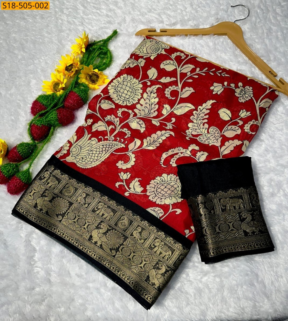 Red Fancy Mulmul Cotton saree