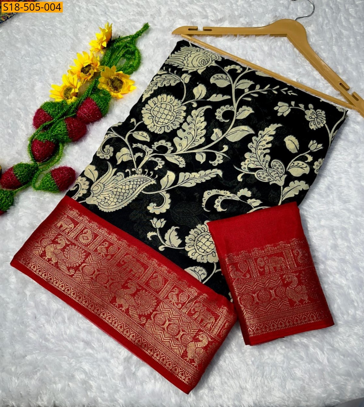 Black Fancy Mulmul Cotton saree