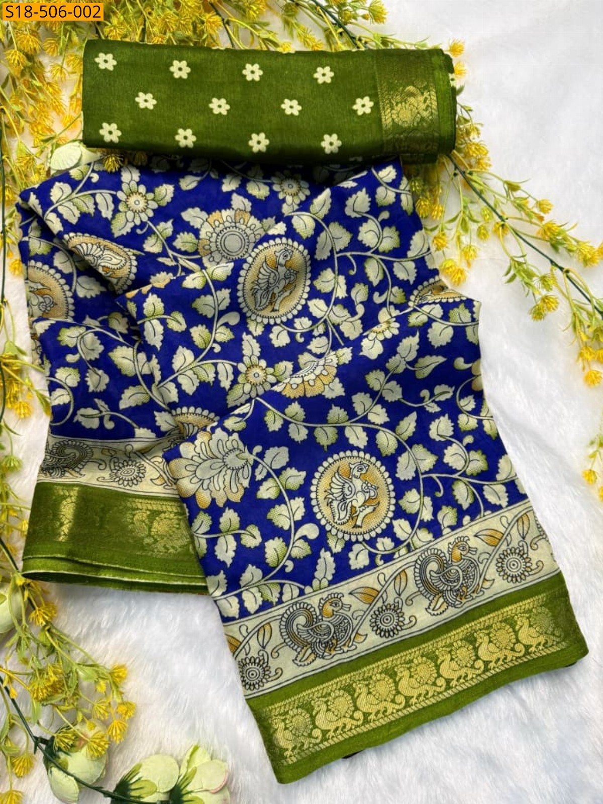 Blue Fancy Mulmul Cotton silk saree