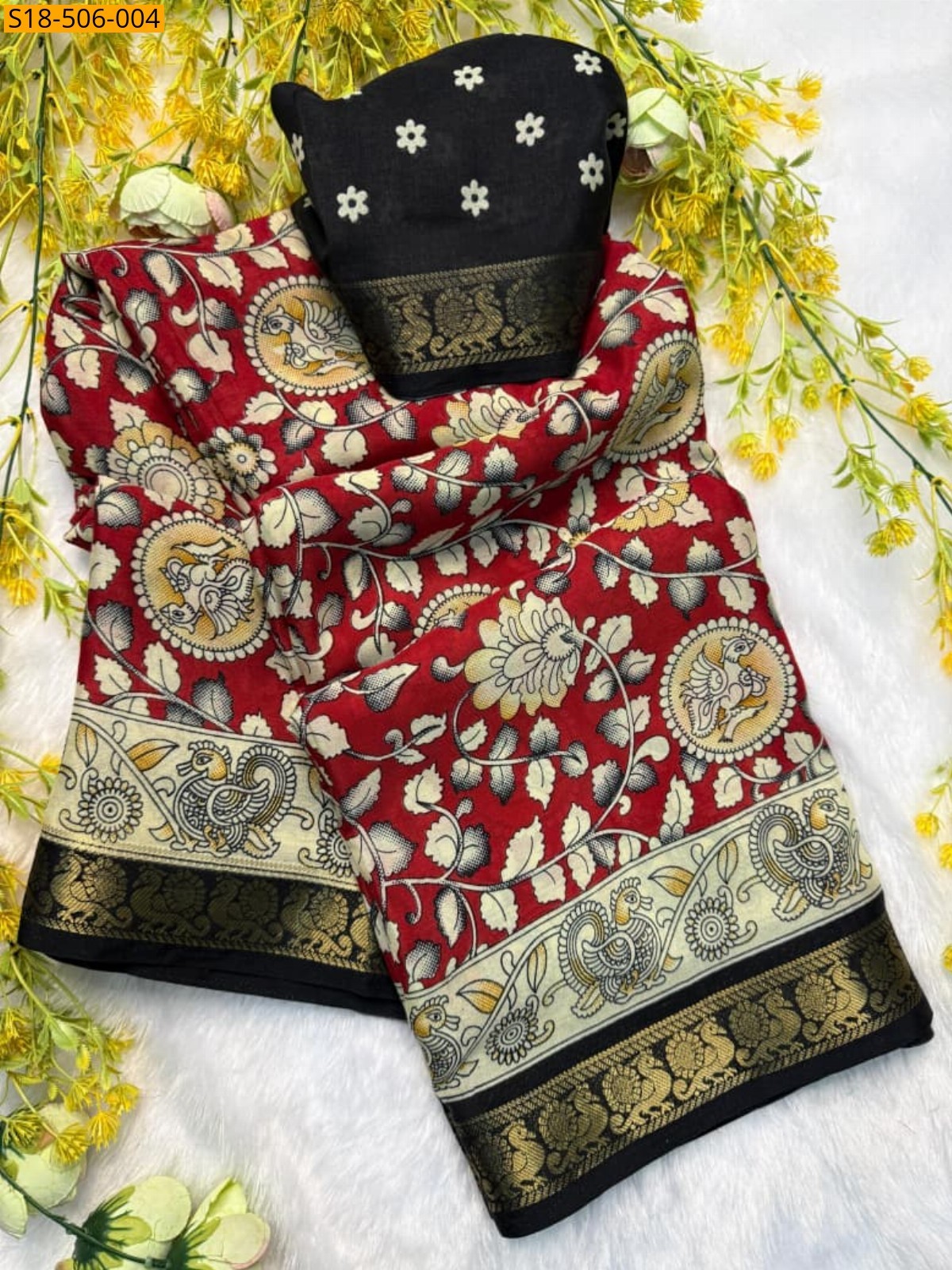 Red Fancy Mulmul Cotton silk saree