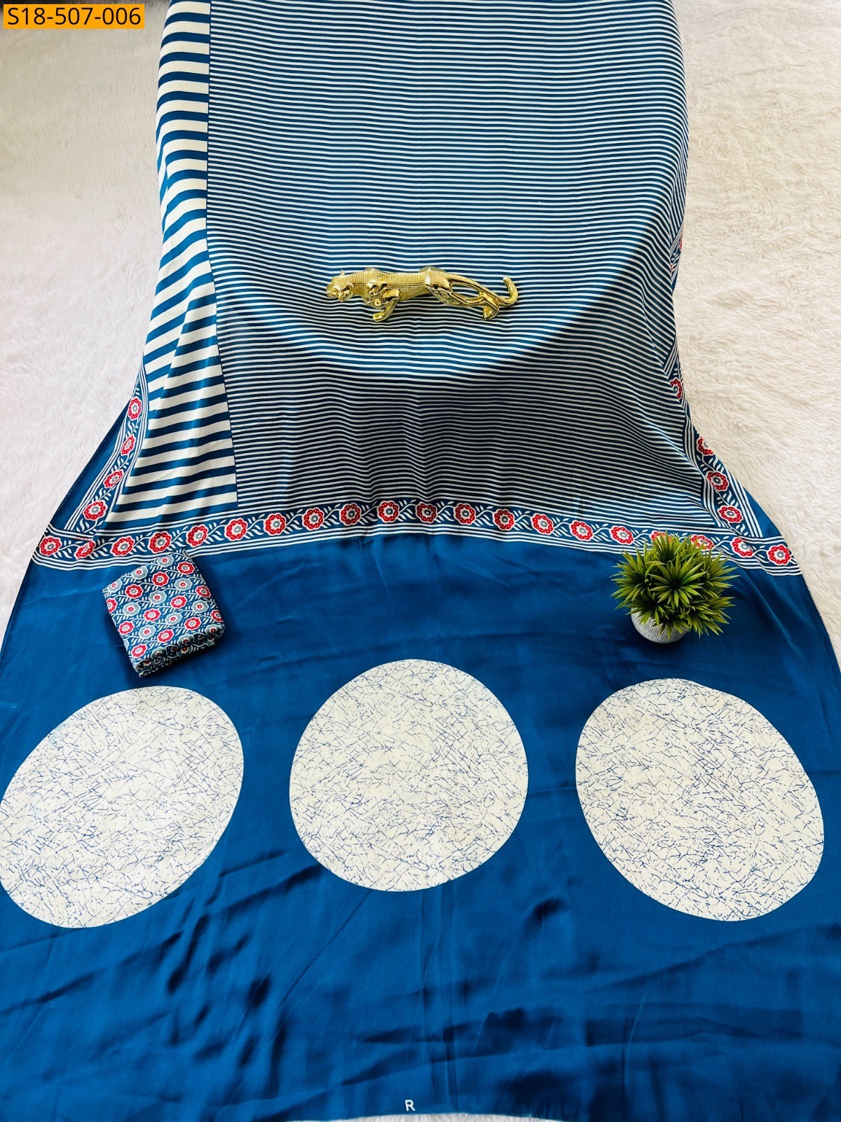 Blue Fancy Semi Gajji Silk saree