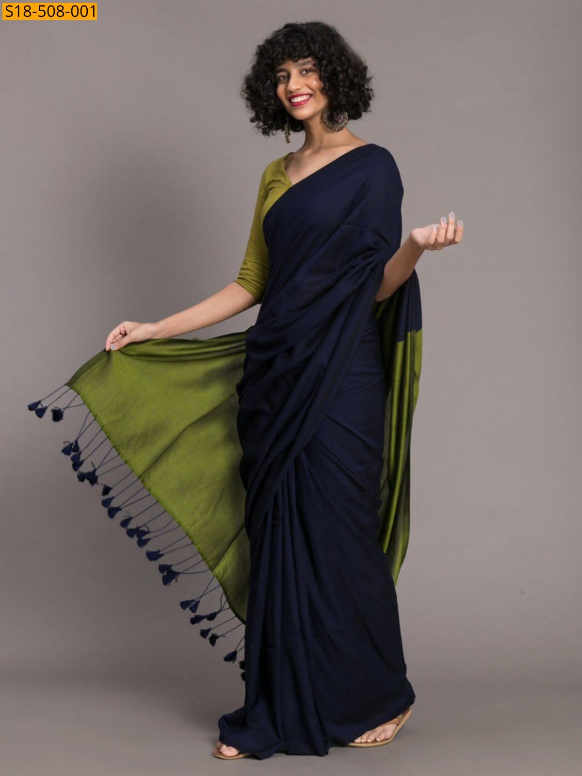 Navy Blue Fancy Khadi Cotton saree