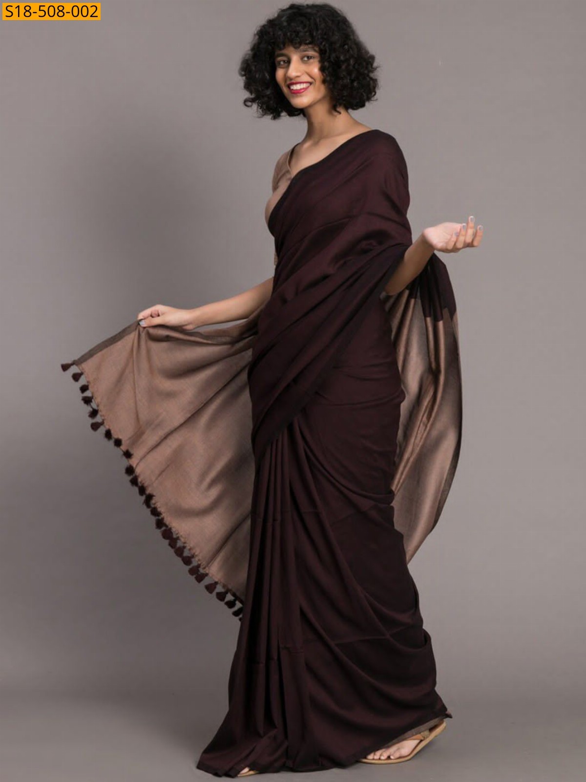 Brown Fancy Khadi Cotton saree