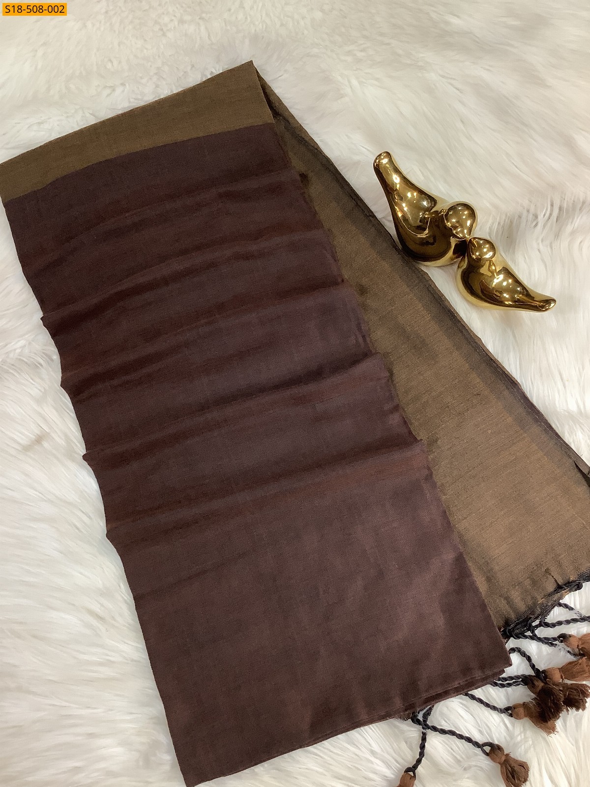 Brown Fancy Khadi Cotton saree
