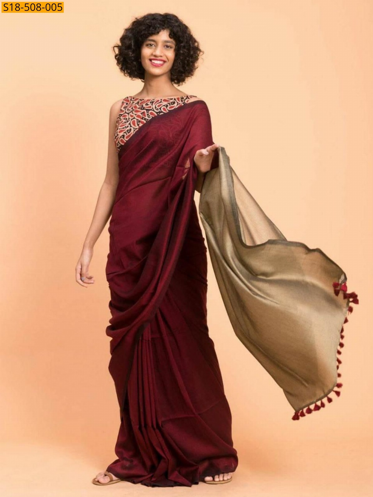 Maroon Fancy Khadi Cotton saree