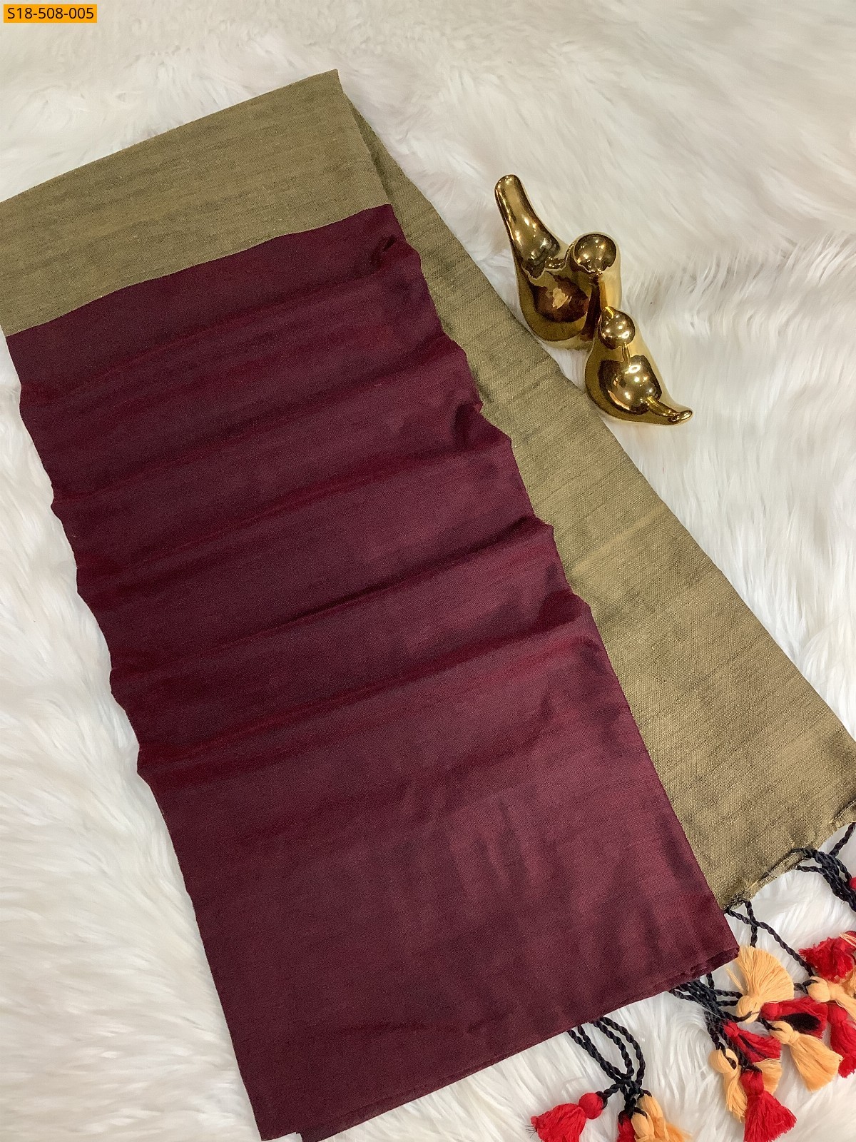 Maroon Fancy Khadi Cotton saree