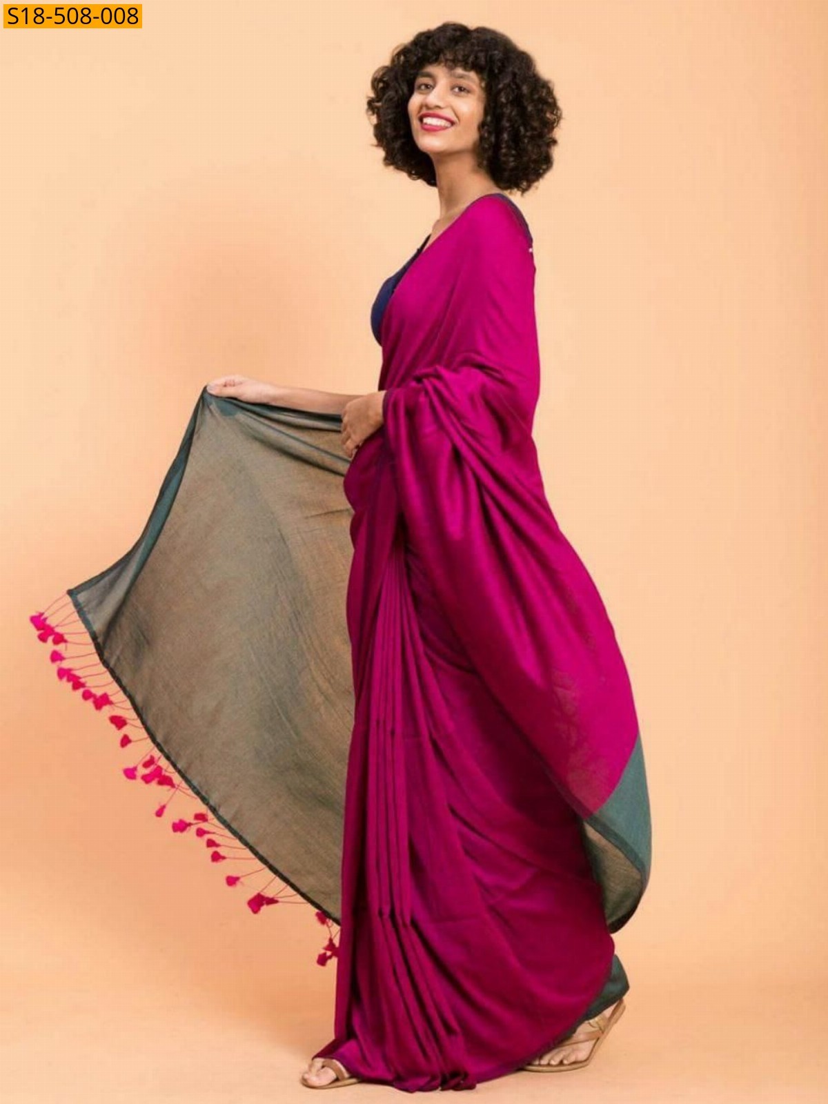 Pink Fancy Khadi Cotton saree