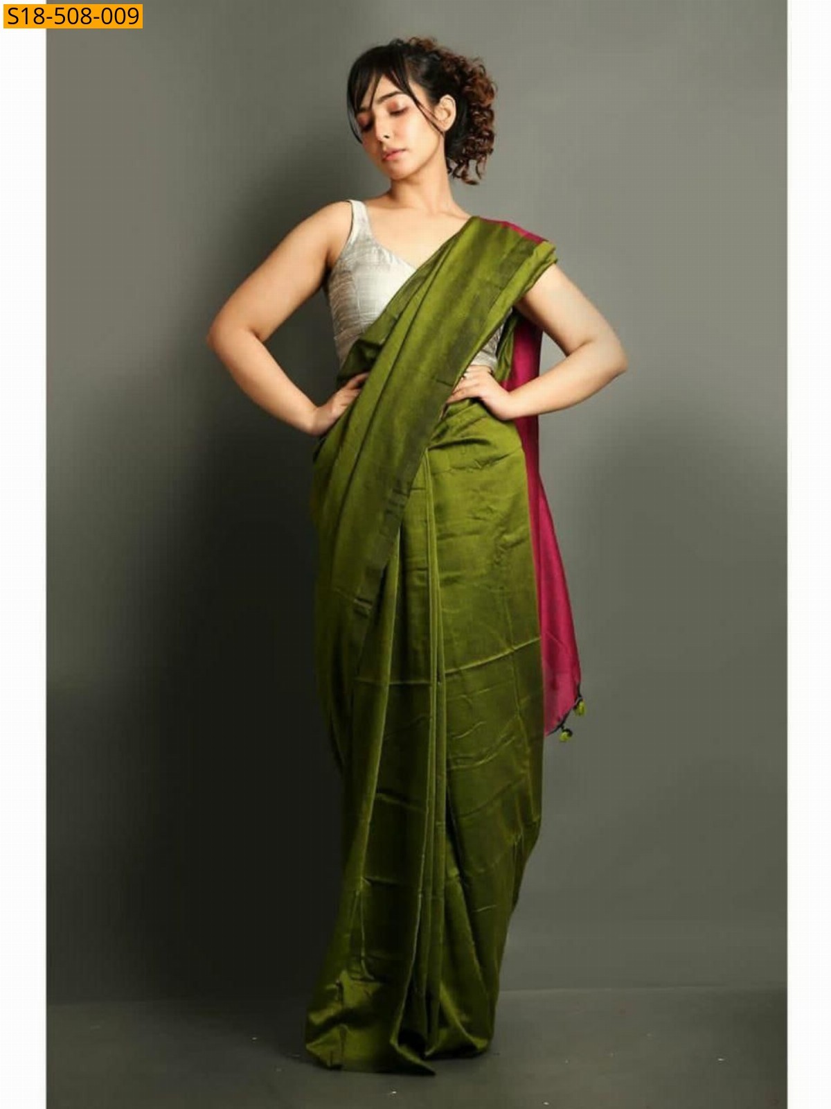 Green Fancy Khadi Cotton saree