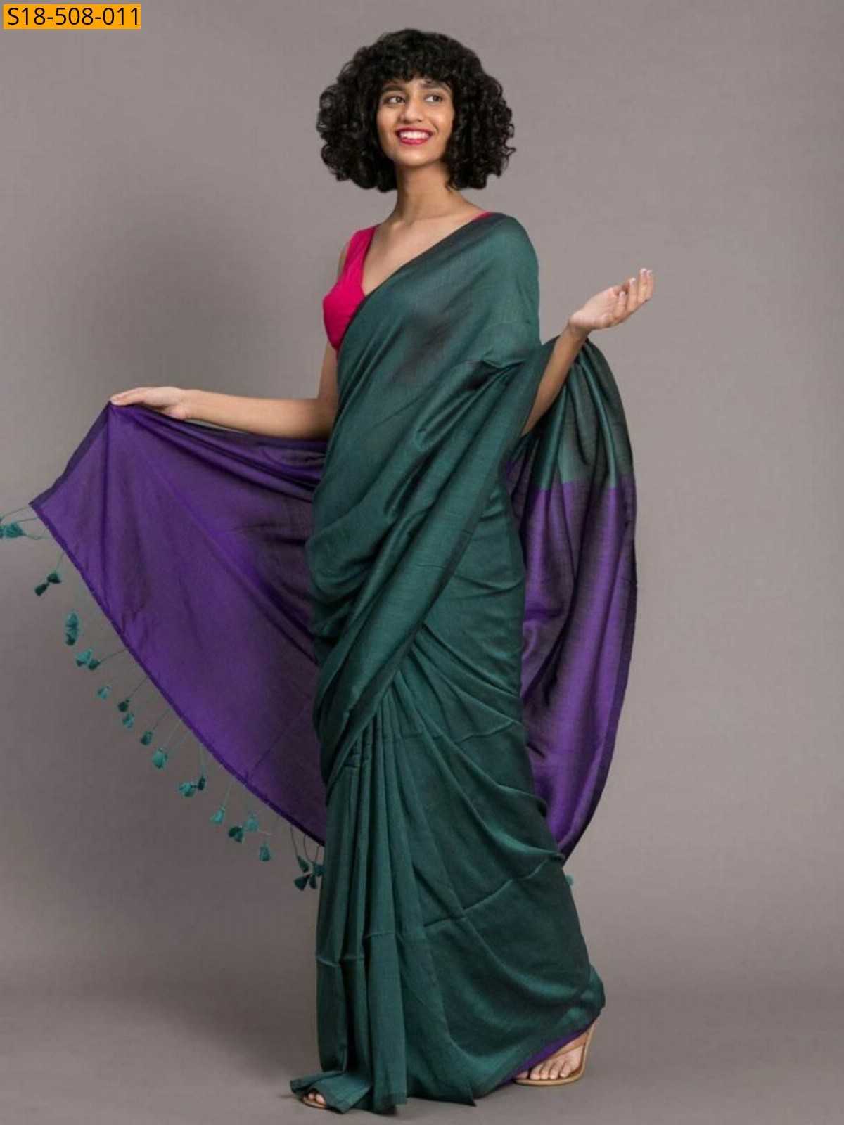 Dark green Fancy Khadi Cotton saree