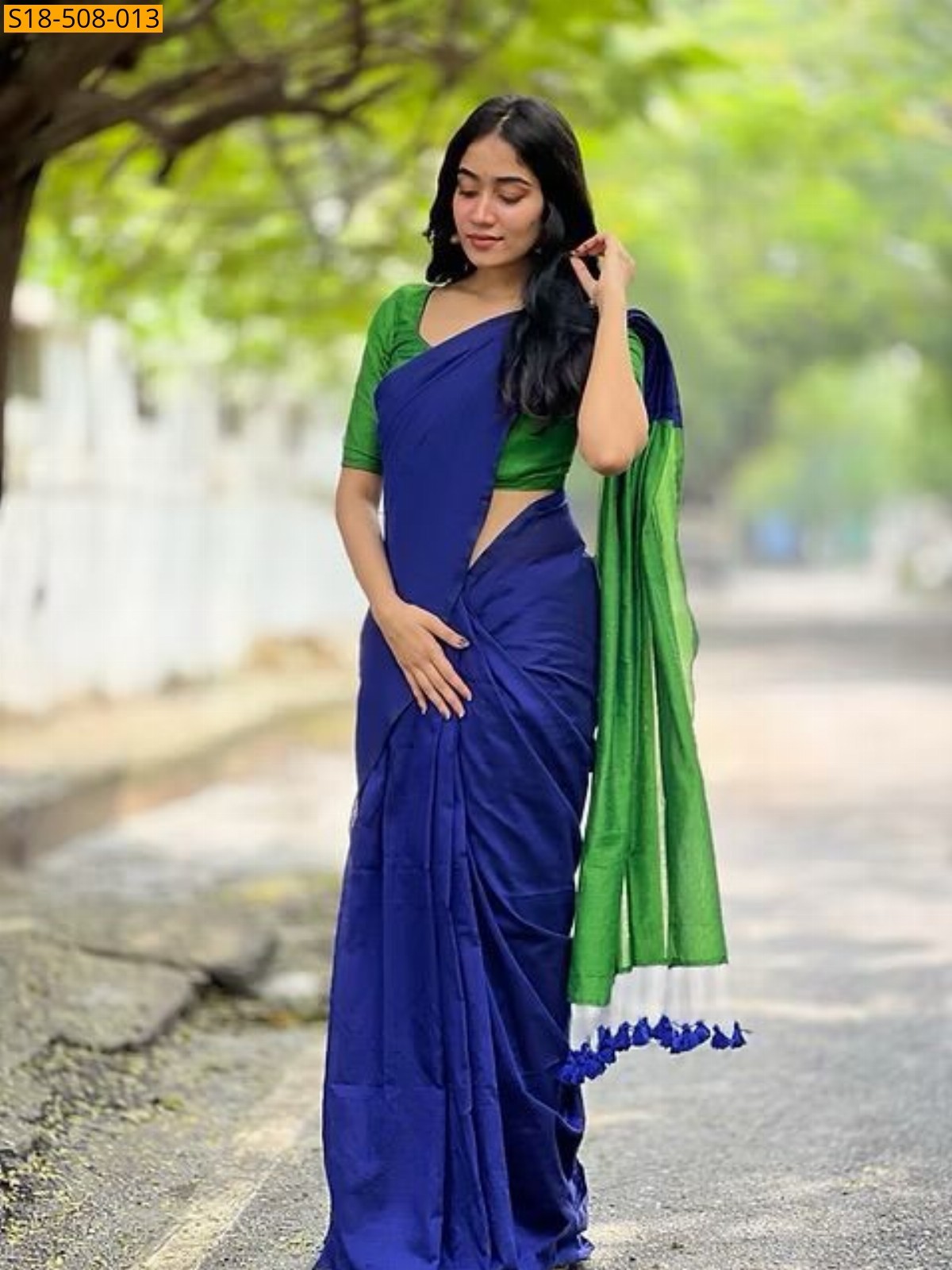 Blue Fancy Khadi Cotton saree