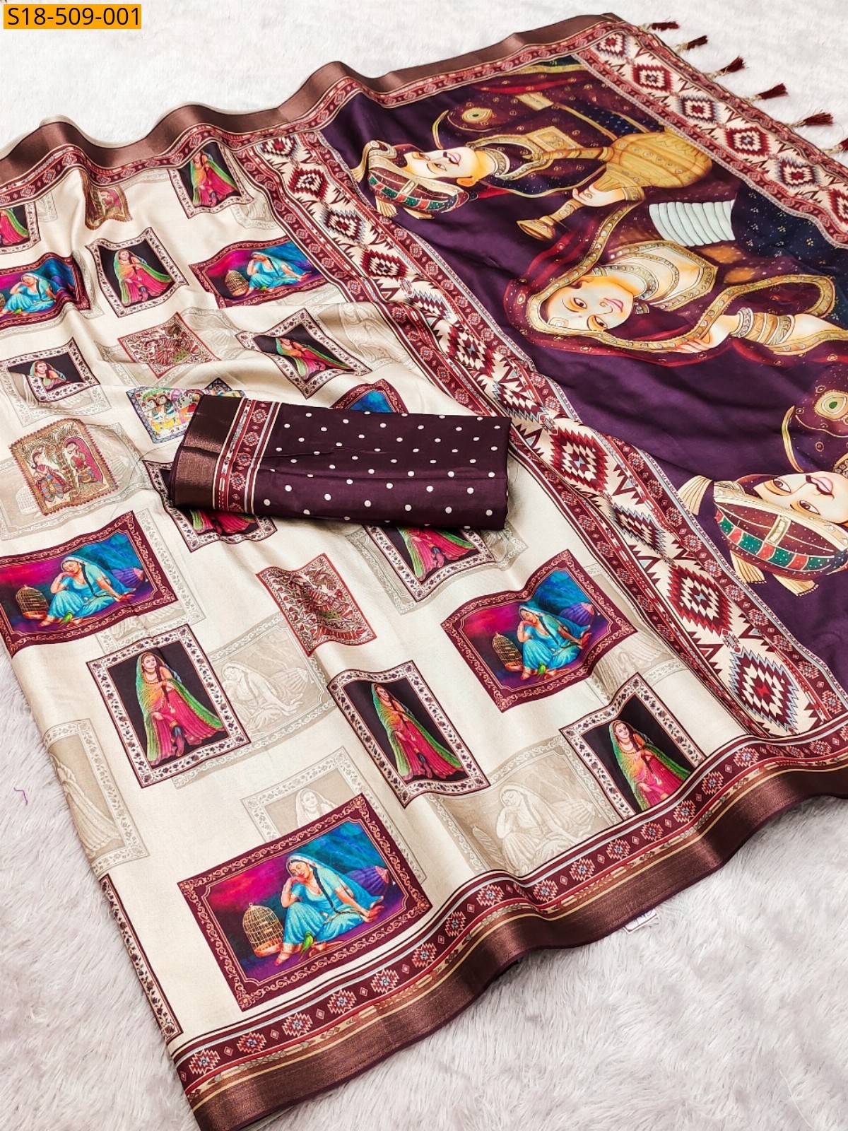 Half white Fancy Tussar silk saree