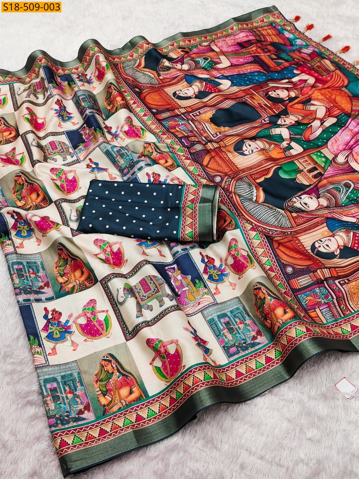 Half white Fancy Tussar silk saree