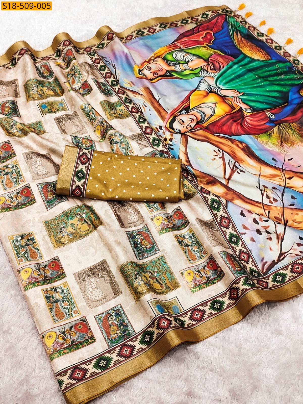 Half white Fancy Tussar silk saree