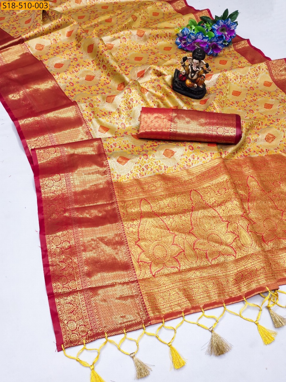 Yellow Fancy Kanjivaram silk sarees