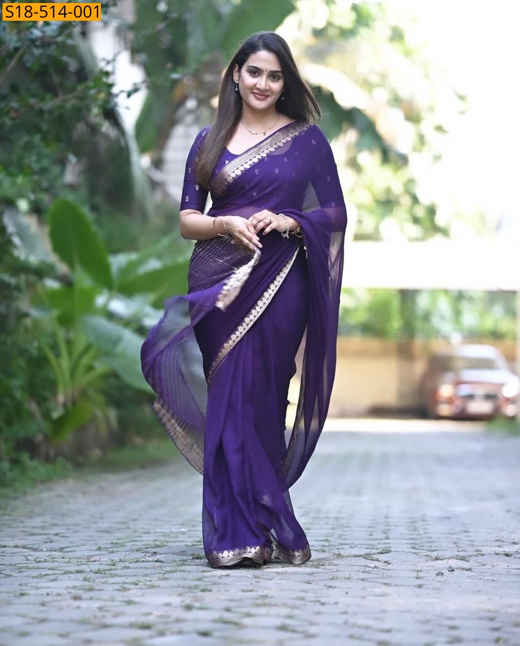 Purple Fancy Viscose chinnon Soft silk saree