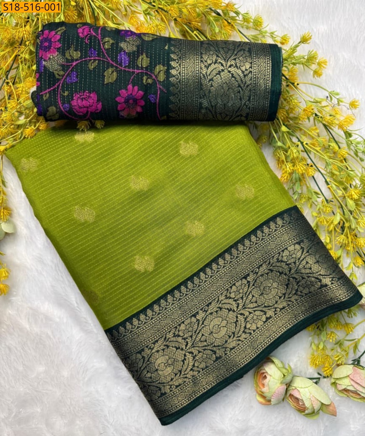 Green Fancy Cotton sarees